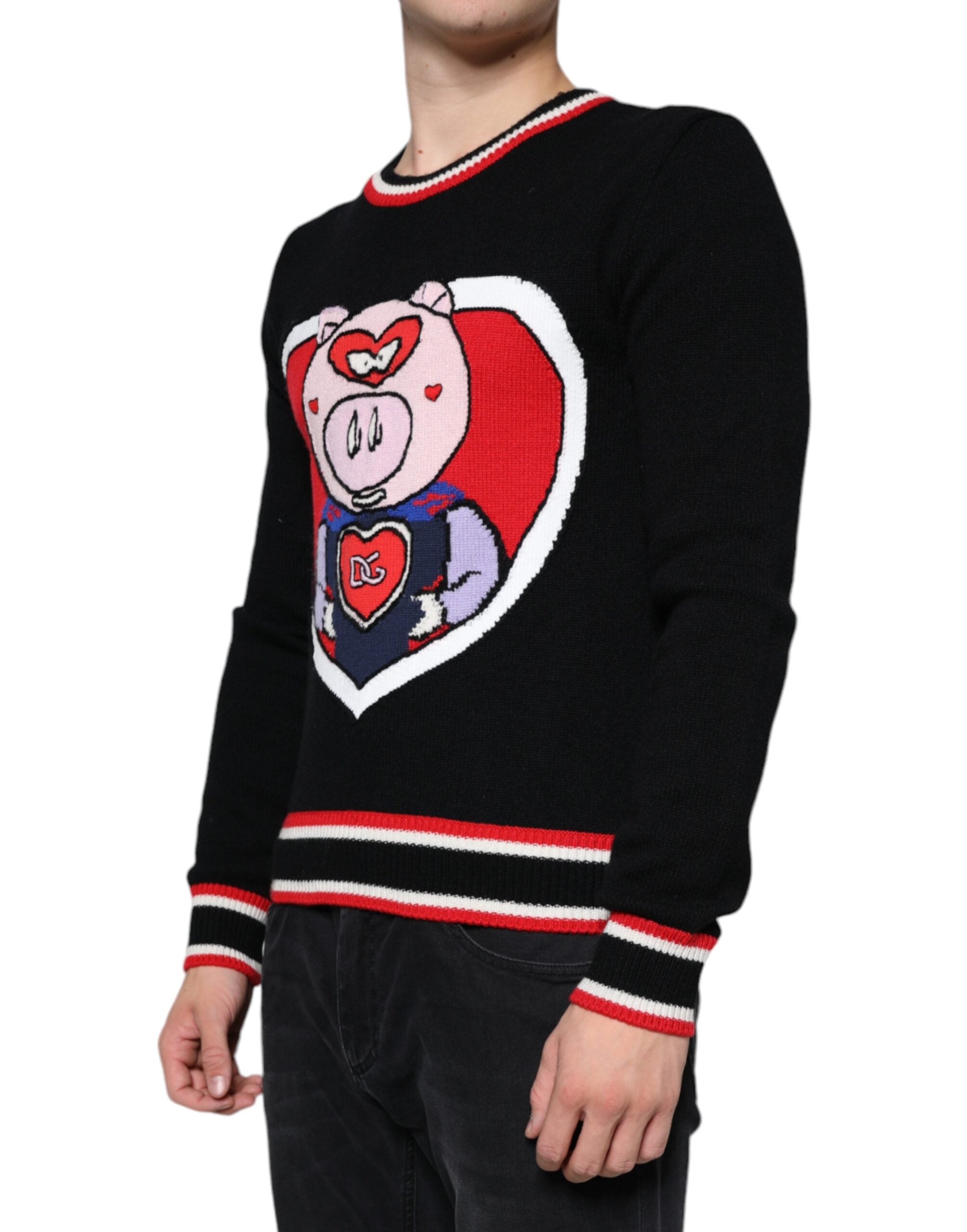 Black Cashmere Pig of the Year Pullover Sweater - ventzia
