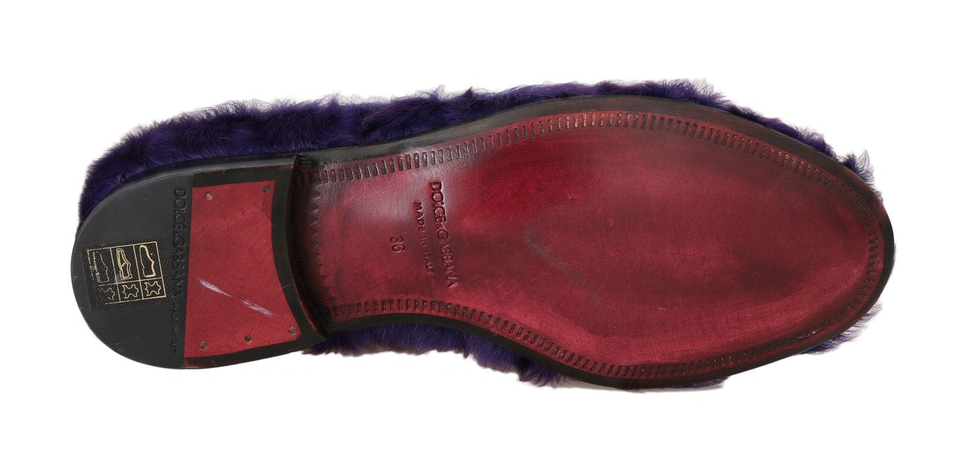 Plush Purple Sheep Fur Loafers - ventzia