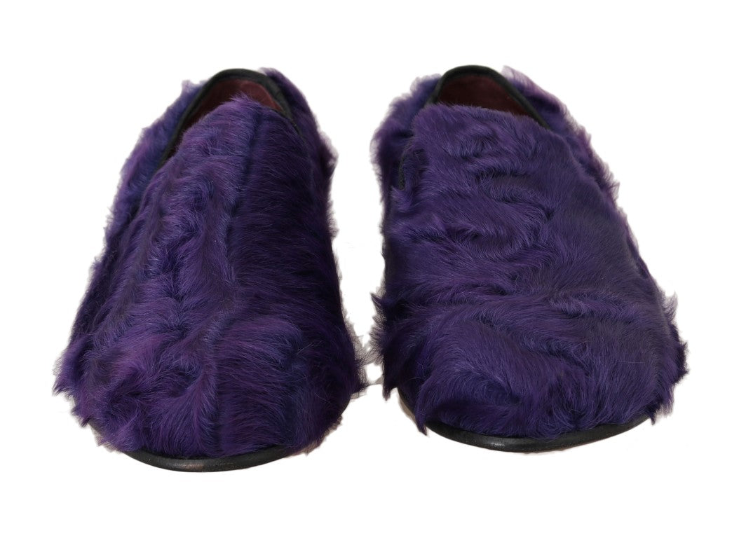 Plush Purple Sheep Fur Loafers - ventzia