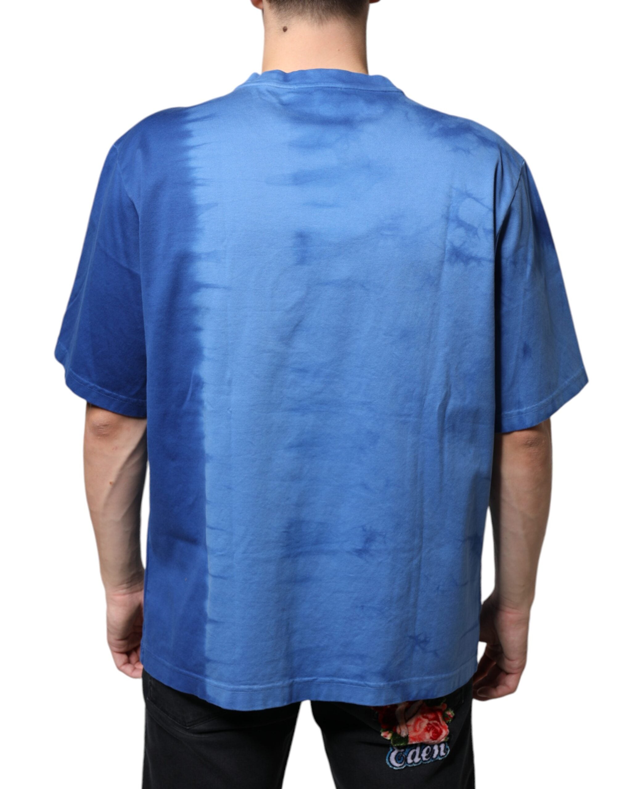 Blue Tie-Dye Peace Sign Cotton T-shirt - ventzia