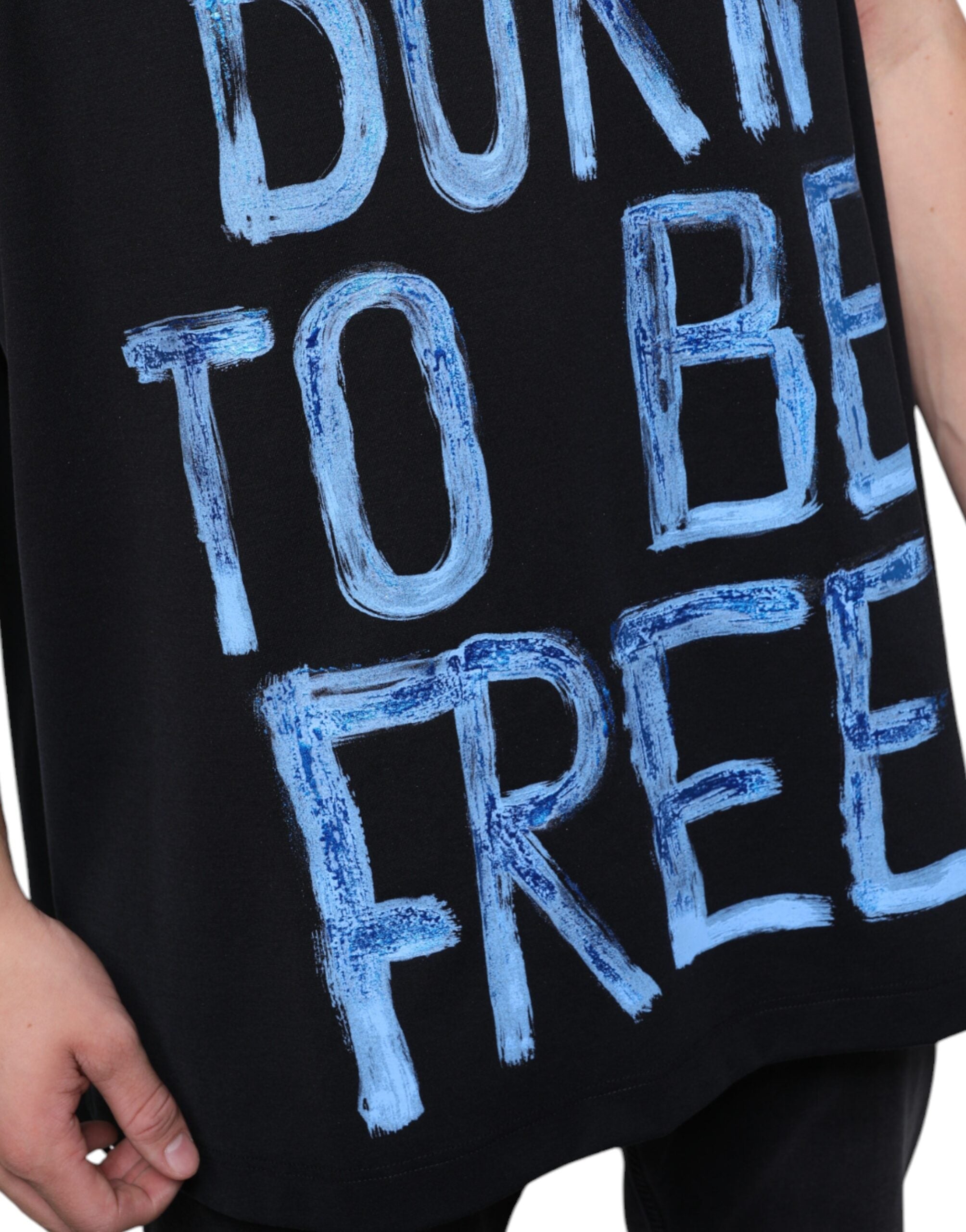 Black Cotton Born To Be Free Sleeveless T-shirt - ventzia