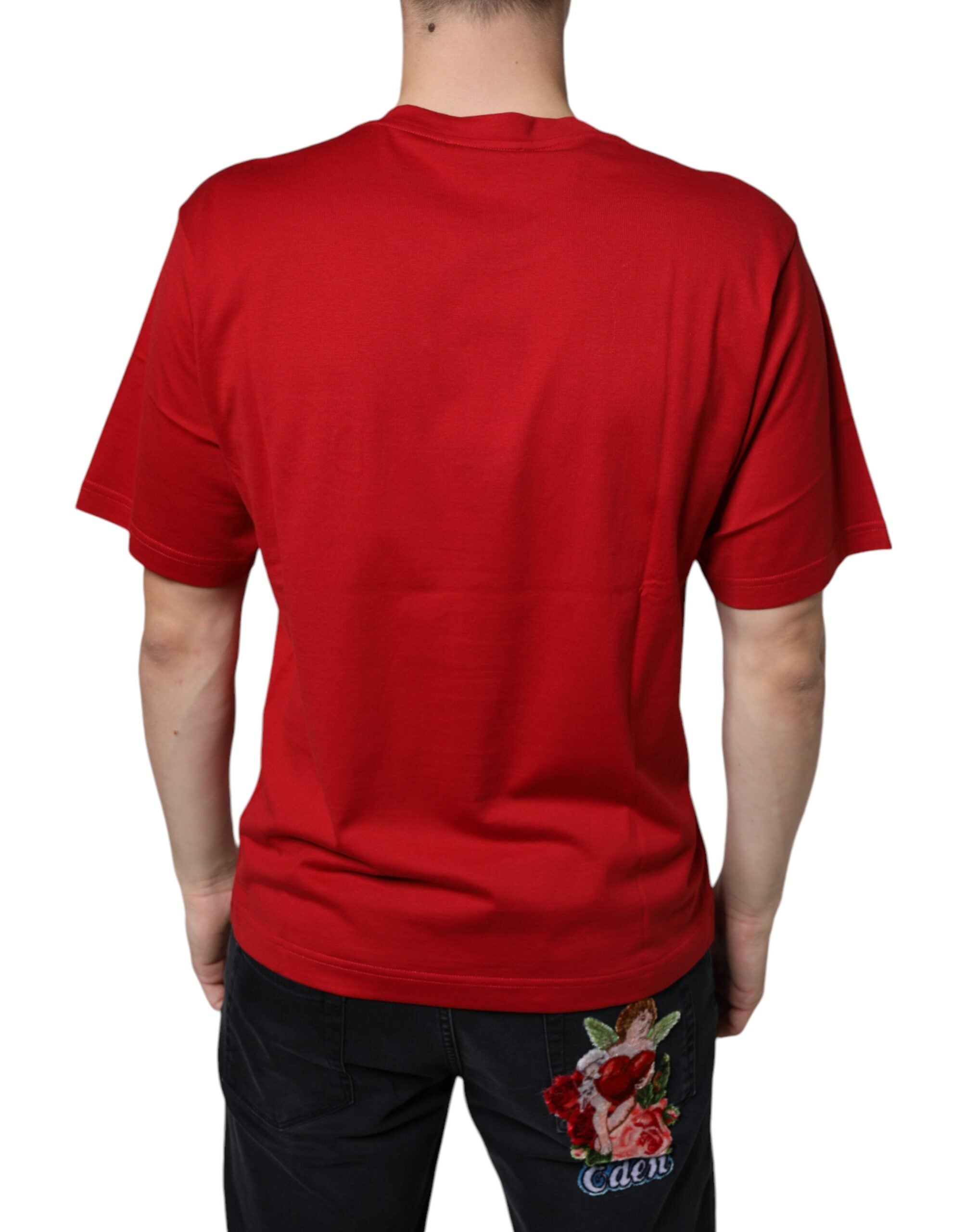 Red Cotton DG Logo Print Crew Neck T-shirt - ventzia