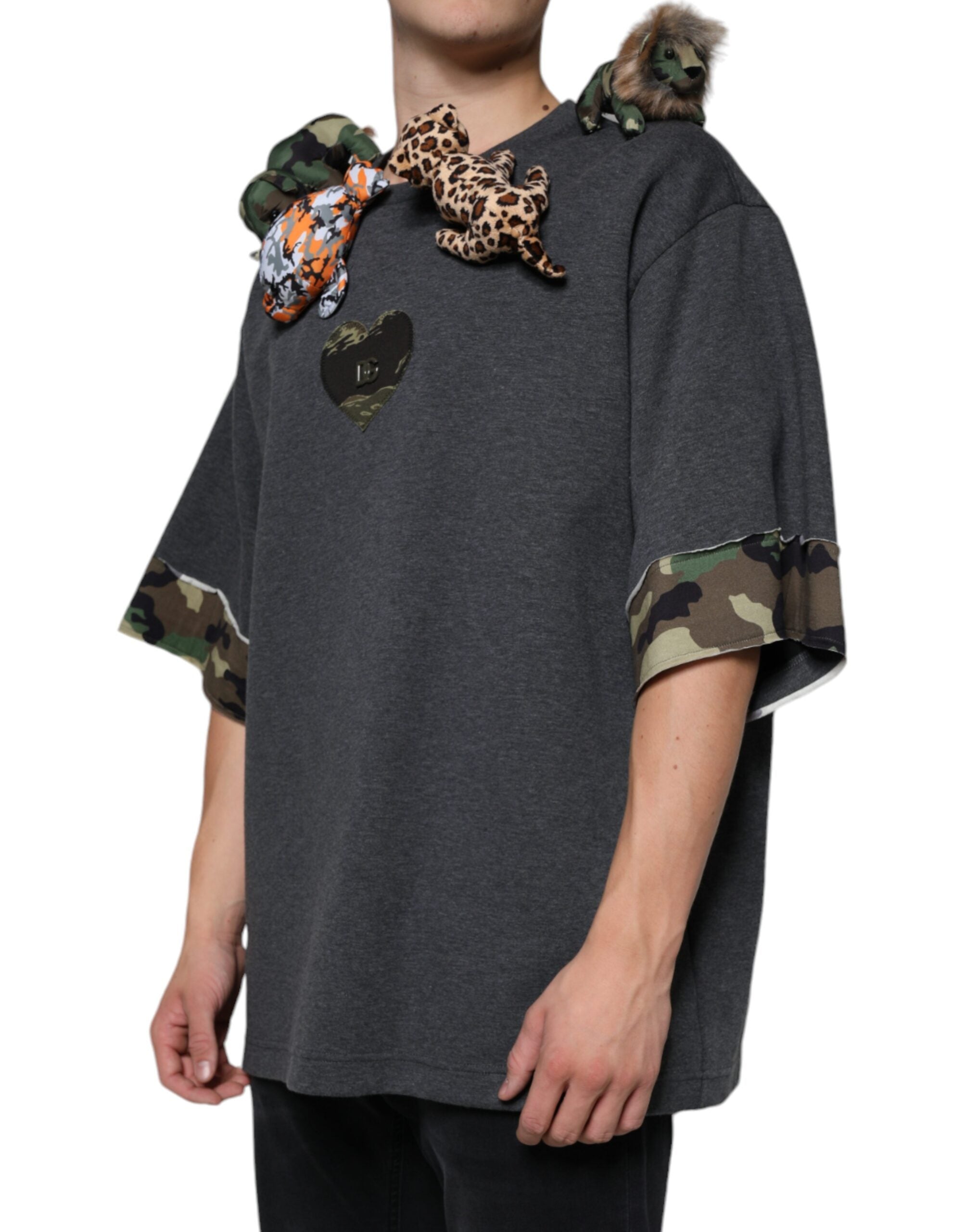 Gray Camouflage Animal Stuff Cotton T-shirt - ventzia