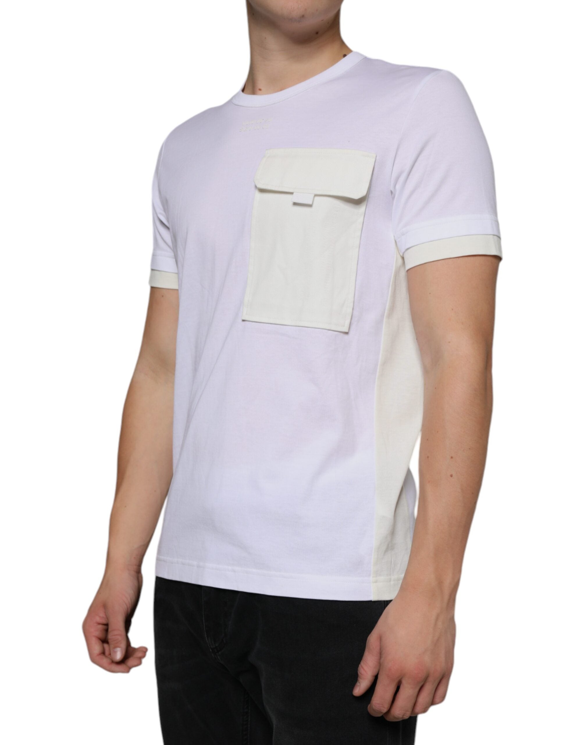 White Cotton Pocket Short Sleeves T-shirt - ventzia