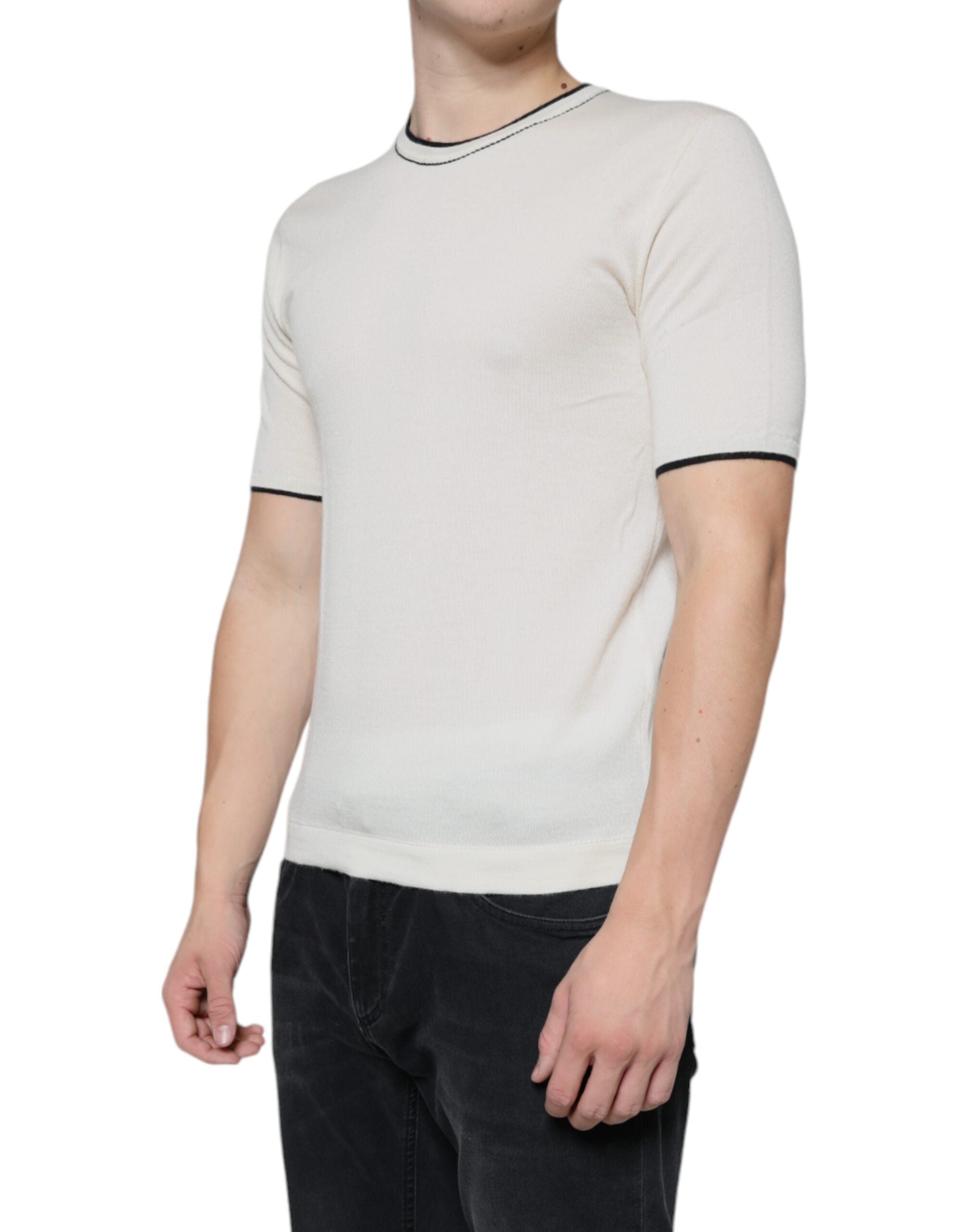 Off White Cashmere Short Sleeves T-shirt - ventzia
