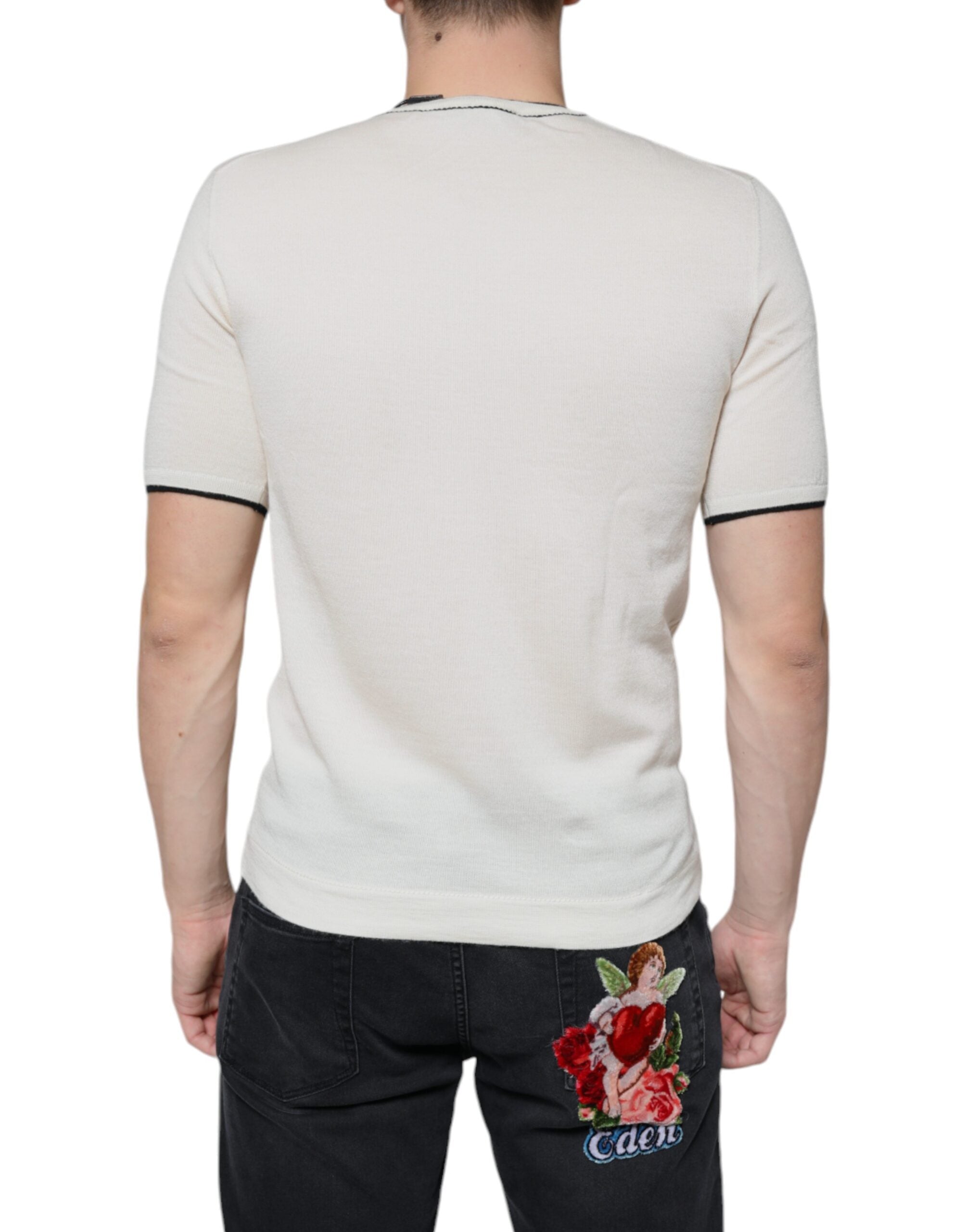 Off White Cashmere Short Sleeves T-shirt - ventzia