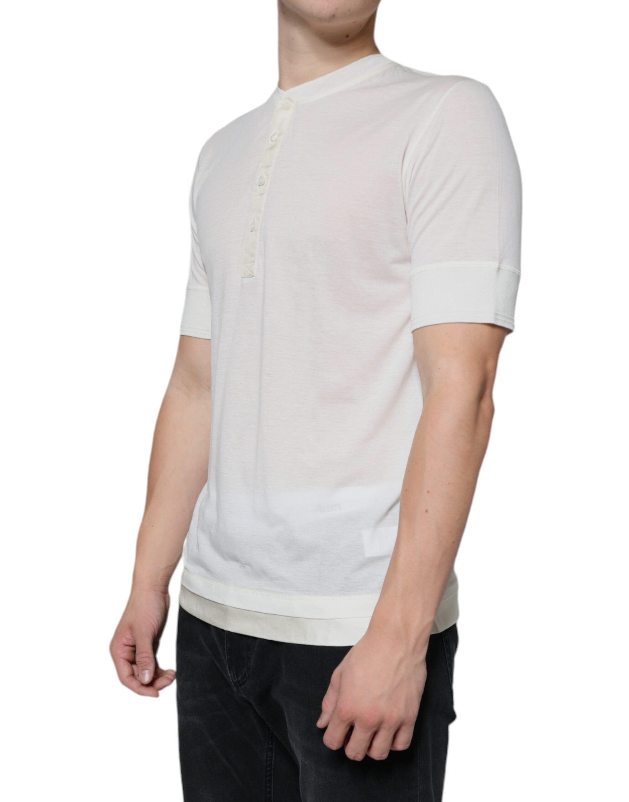 Off White Cotton Short Sleeves T-shirt - ventzia