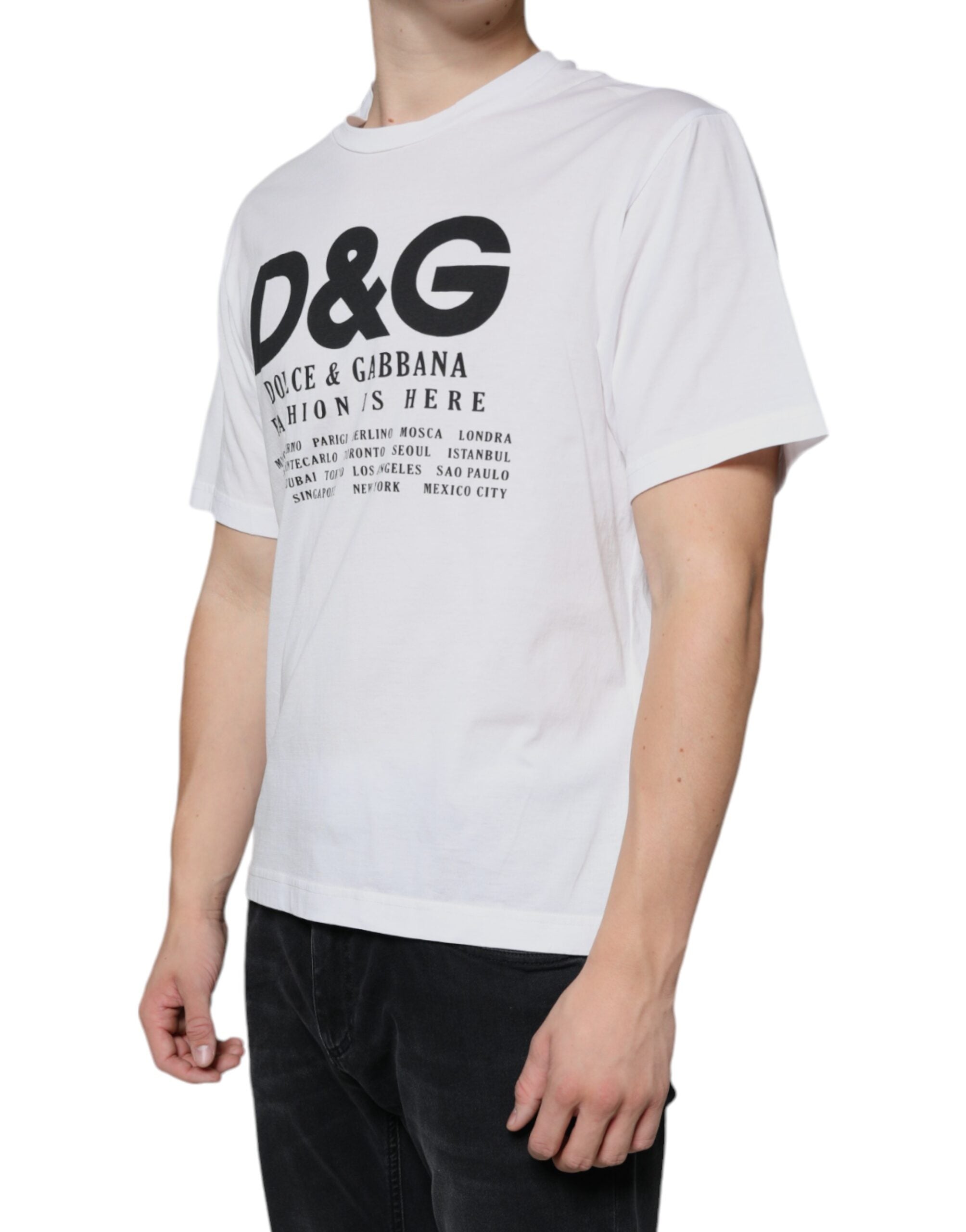 White Cotton DG Logo Print Casual T-shirt - ventzia