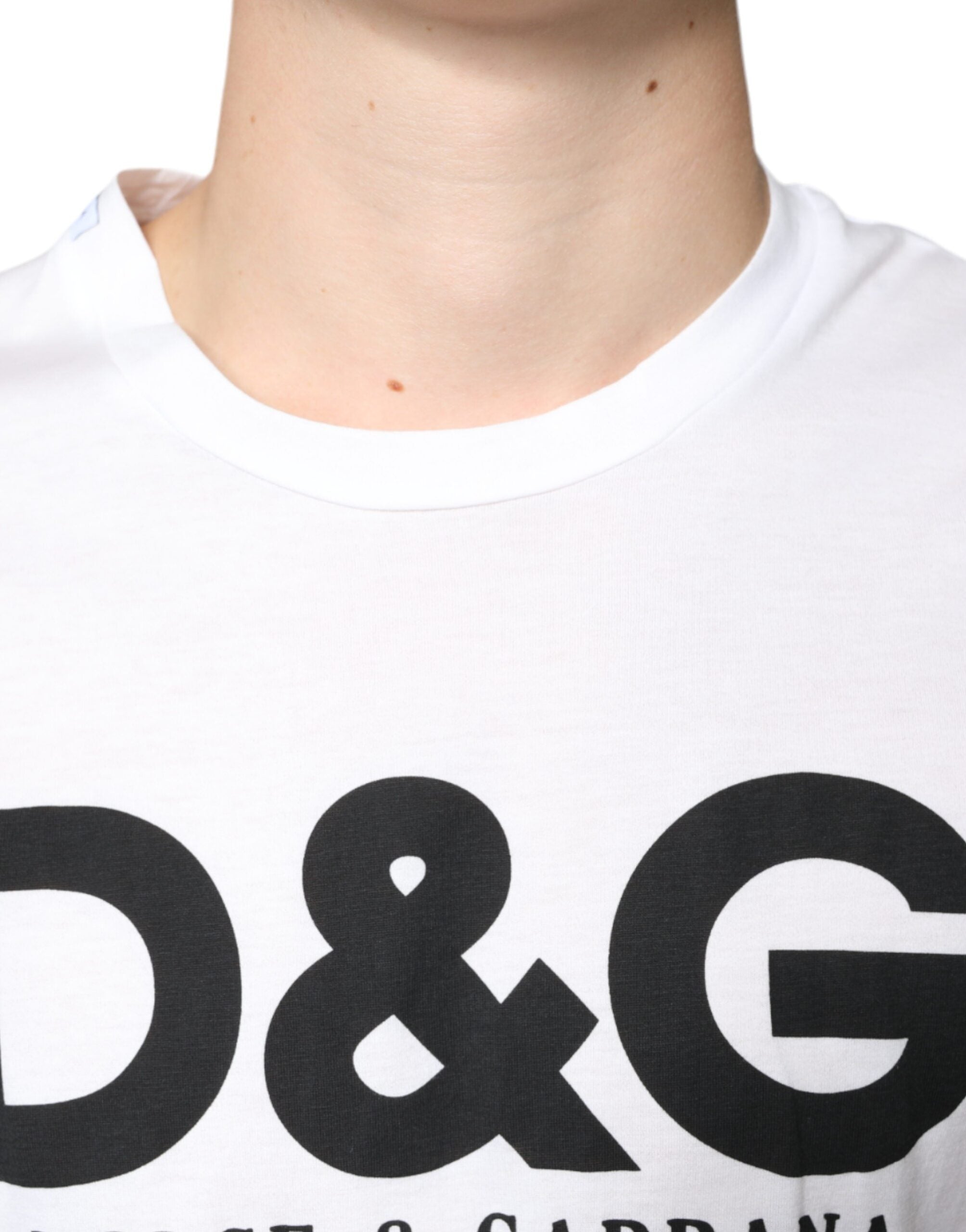 White Cotton DG Logo Print Casual T-shirt - ventzia