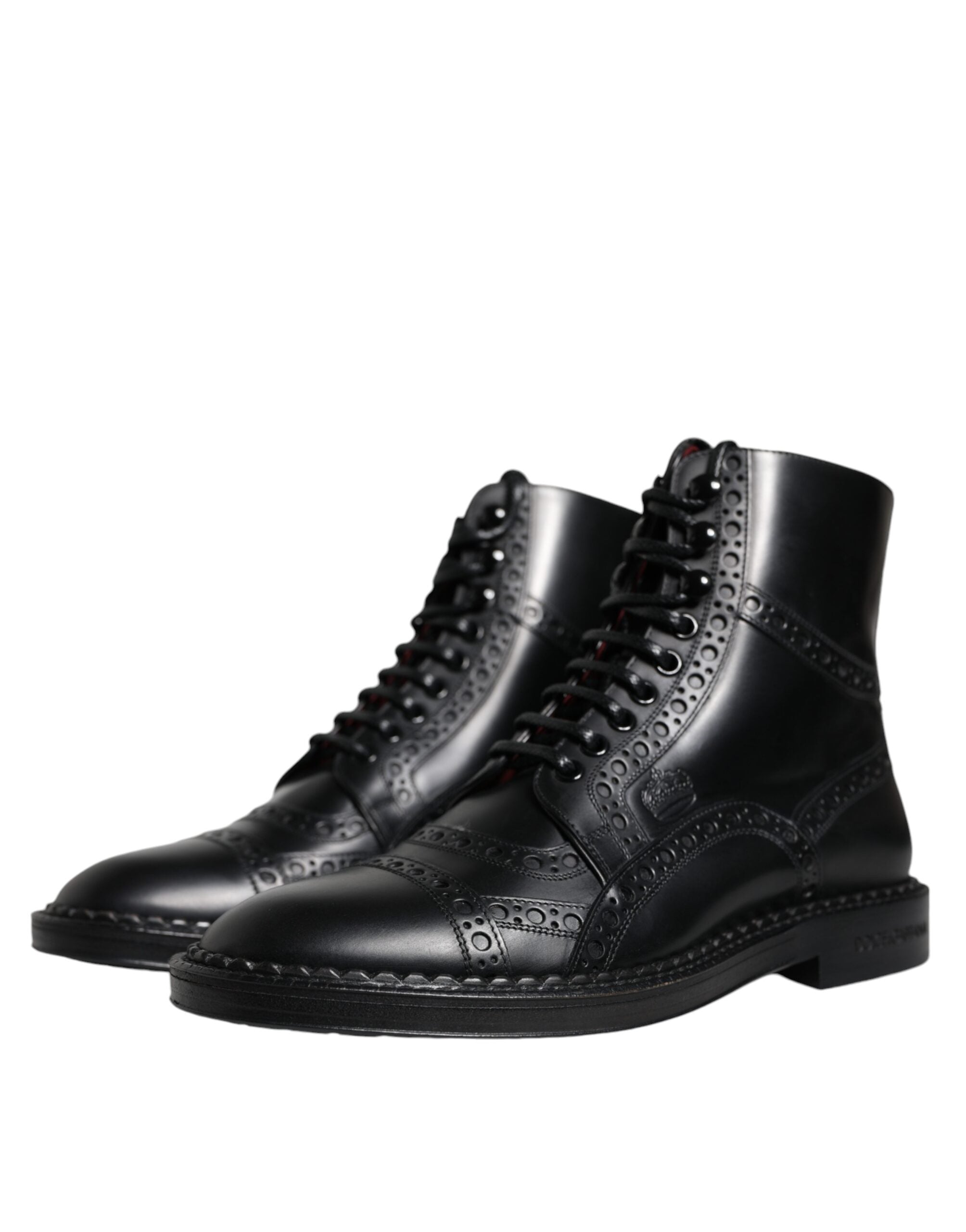 Black Leather Lace Up Mid Calf Boots Shoes - ventzia