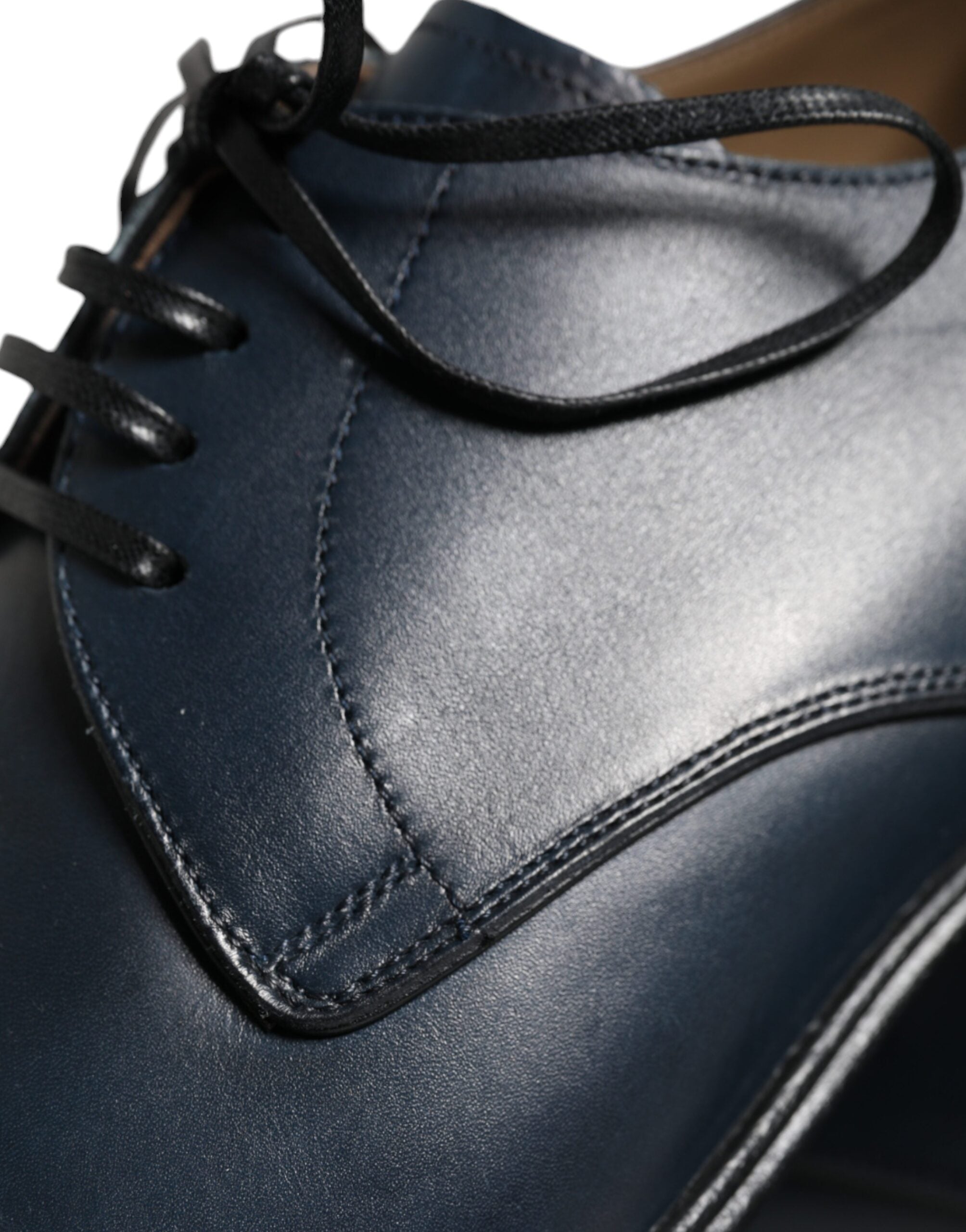 Navy Blue Leather Derby Dress Formal Shoes - ventzia