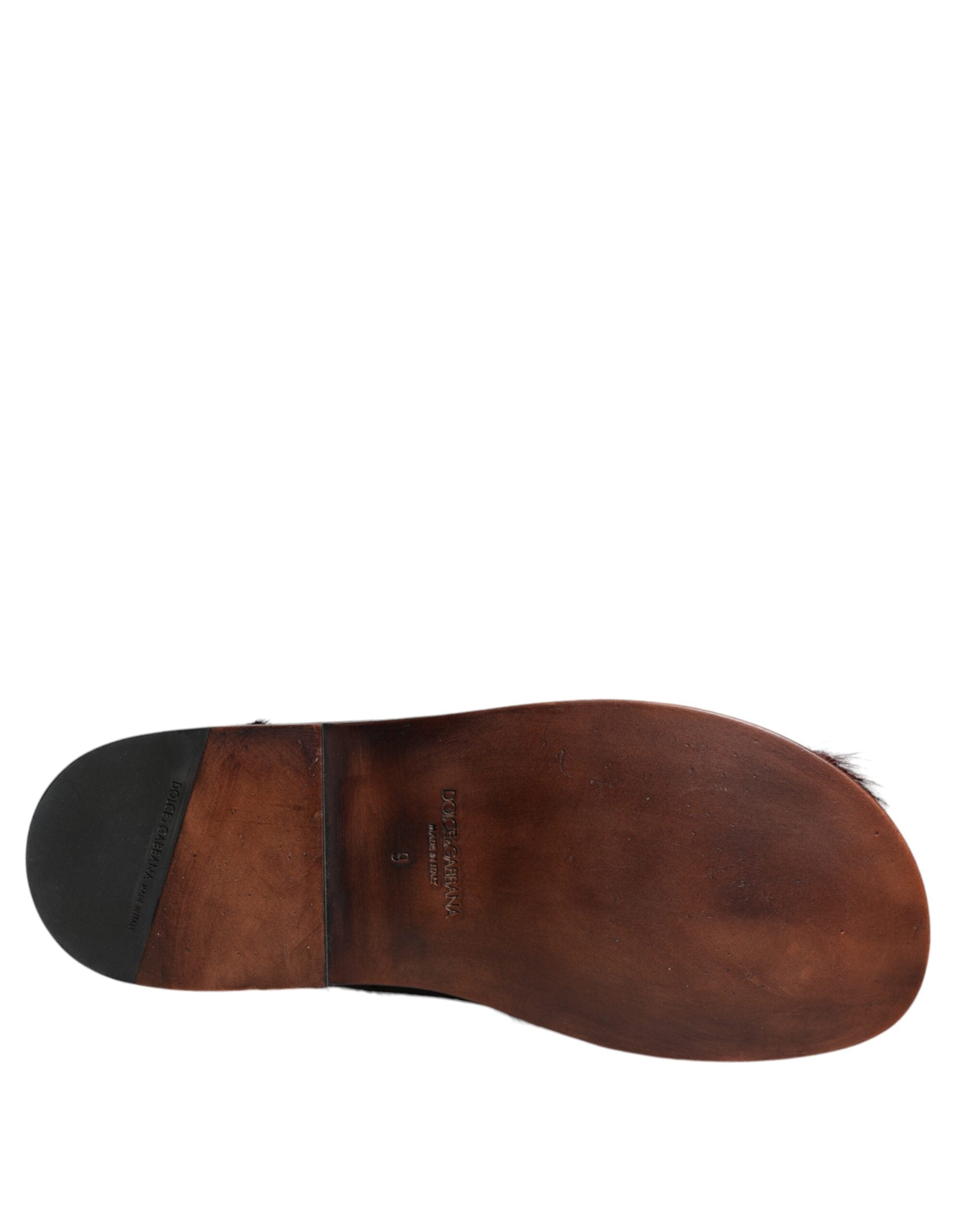 Black Red Gazelle Hair Leather Sandals Shoes - ventzia