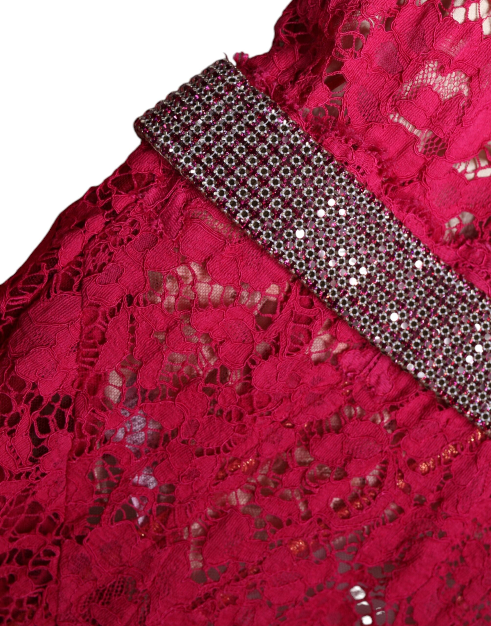 Pink Lace Crystal Sheath Long Gown Dress - ventzia