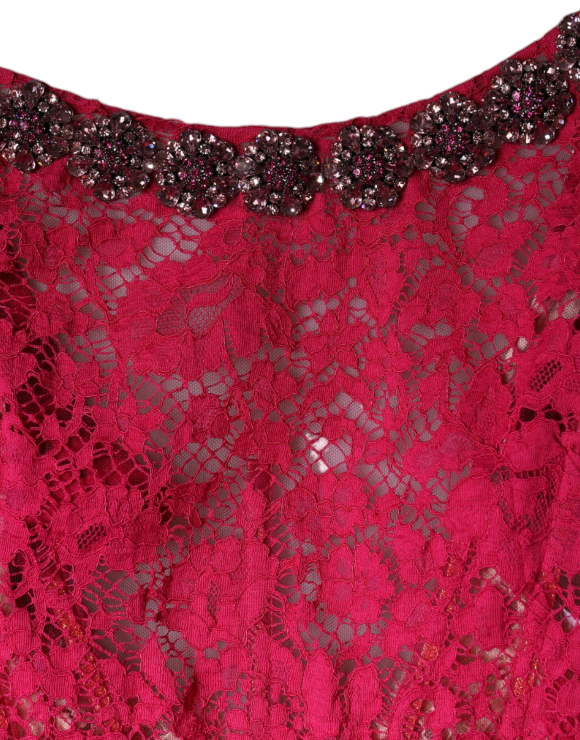 Pink Lace Crystal Sheath Long Gown Dress - ventzia