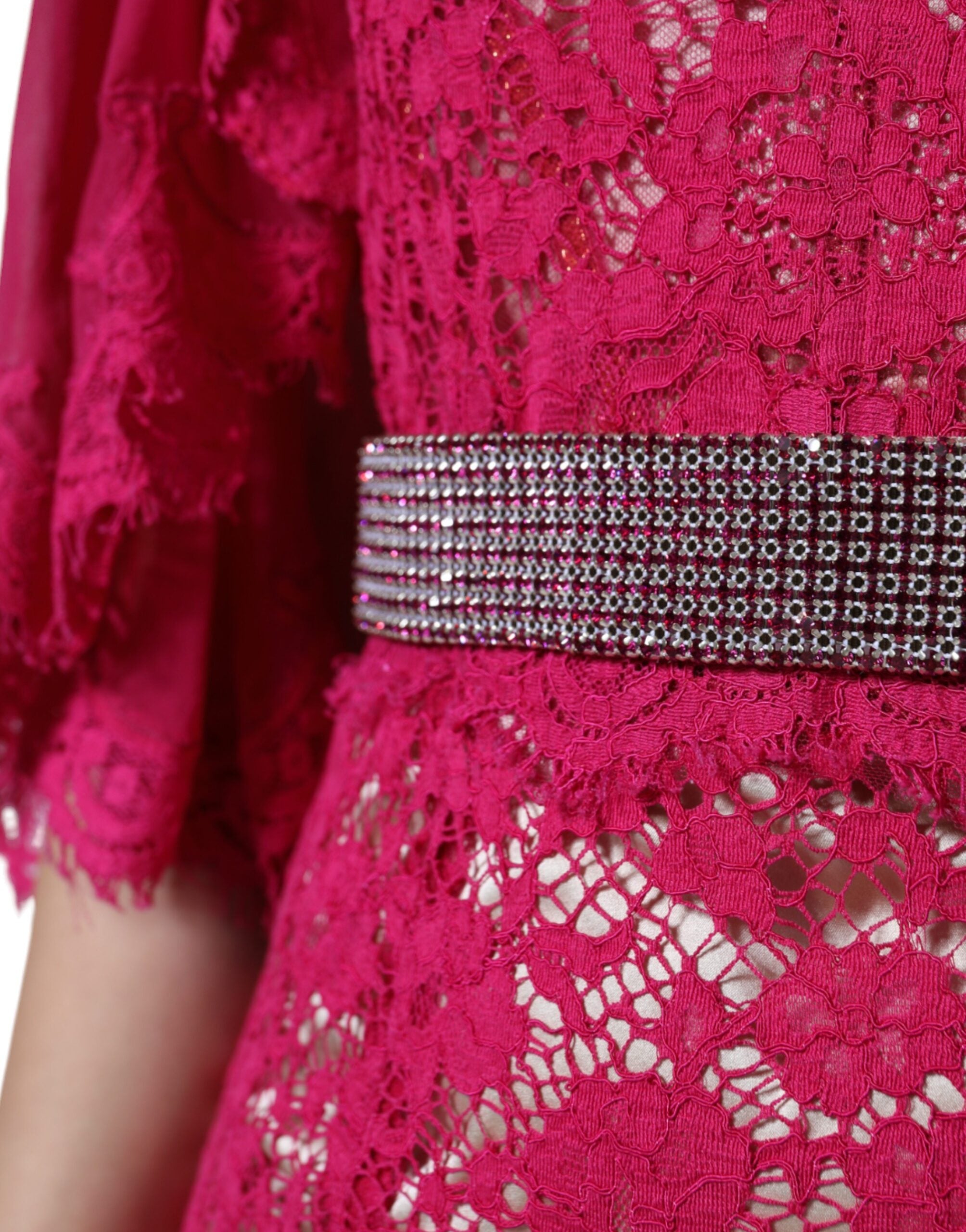 Pink Lace Crystal Sheath Long Gown Dress - ventzia