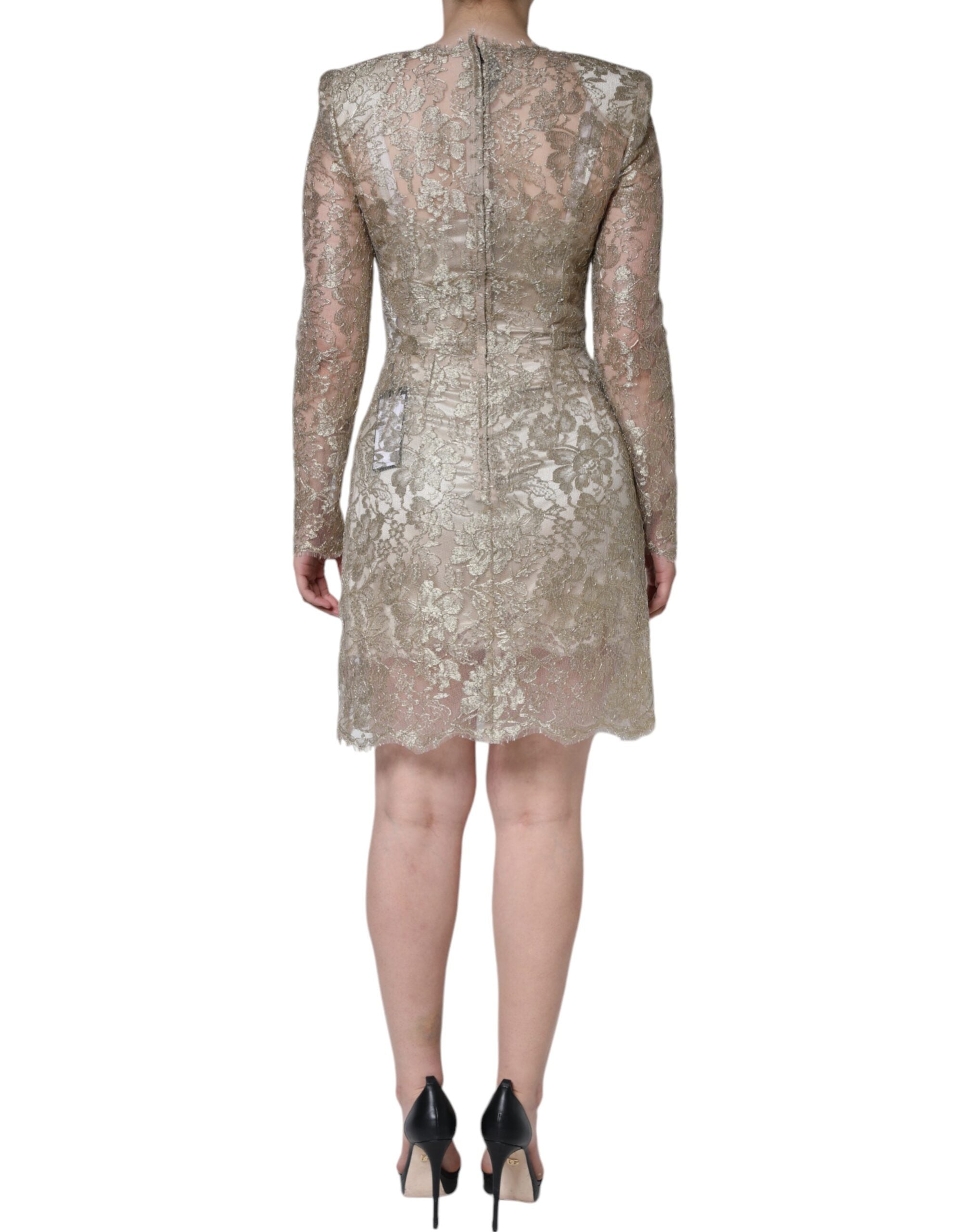 Gold Floral Lace A-line Sheath Mini Dress - ventzia