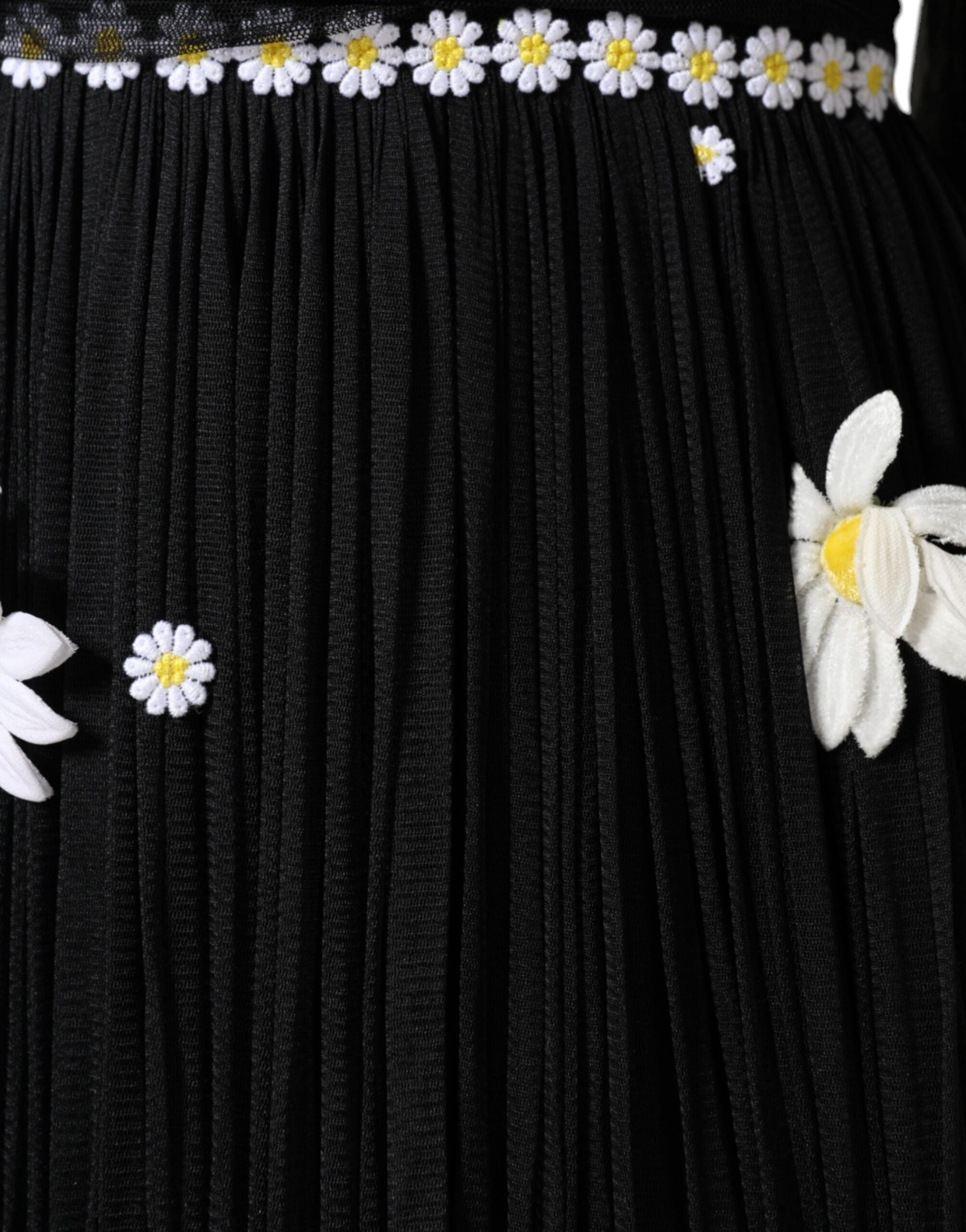 Black Silk Daisy A-line Long Maxi Dress - ventzia