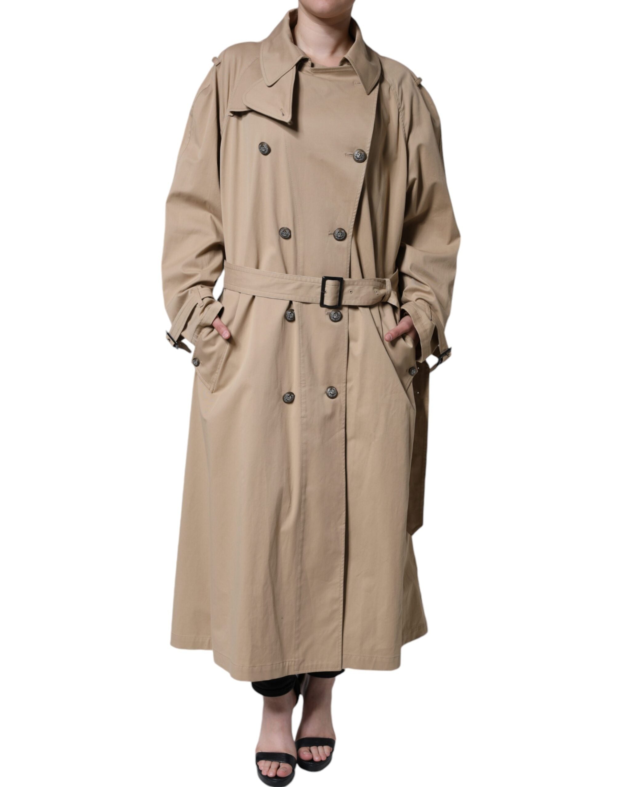 Khaki Double Breasted Trench Coat Jacket - ventzia