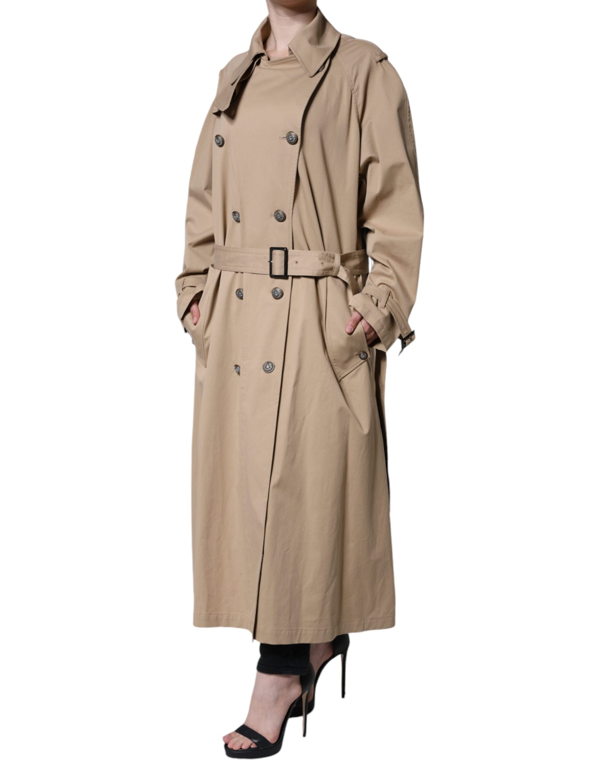 Khaki Double Breasted Trench Coat Jacket - ventzia