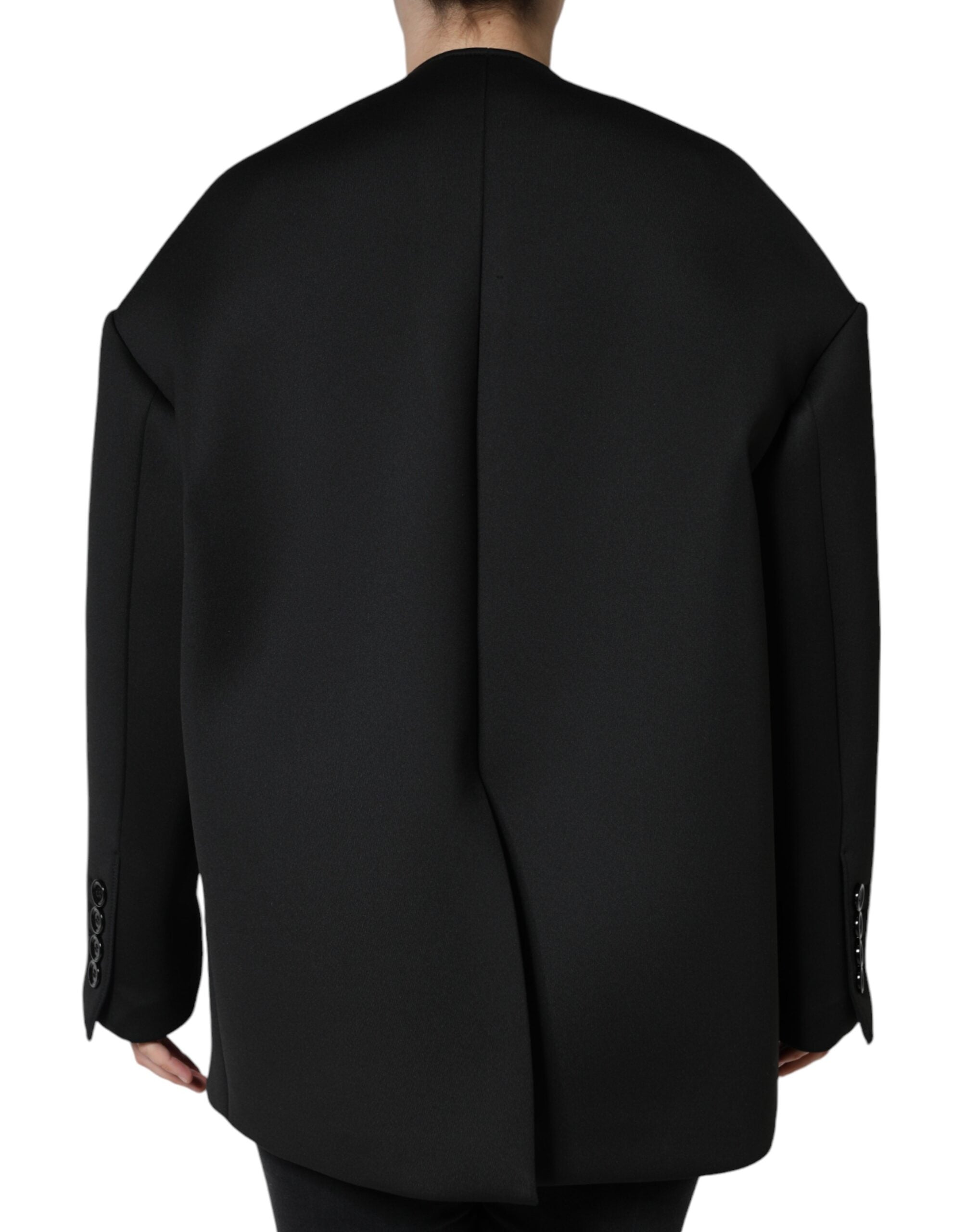 Black Polyester Double Breasted Coat Jacket - ventzia