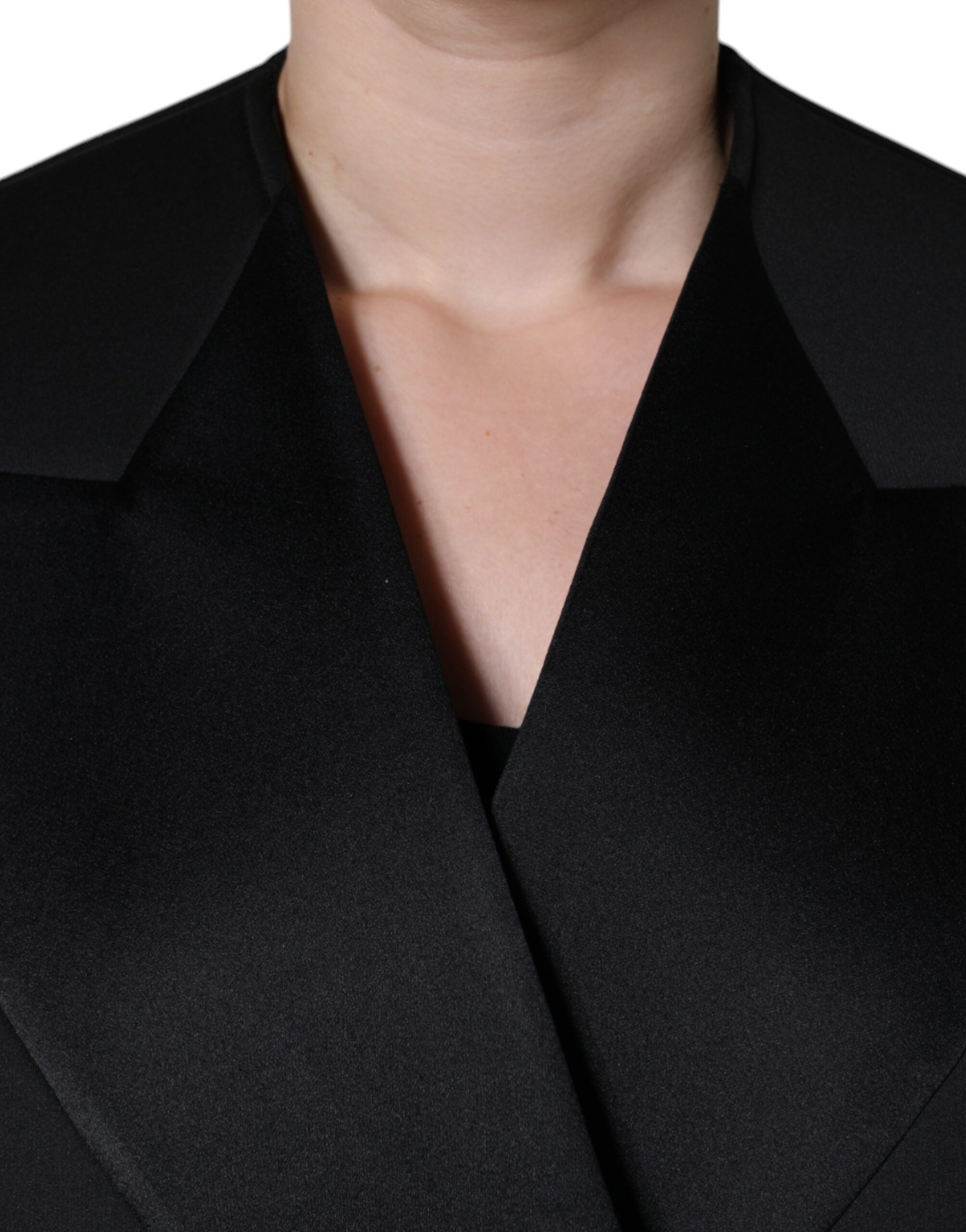 Black Polyester Double Breasted Coat Jacket - ventzia