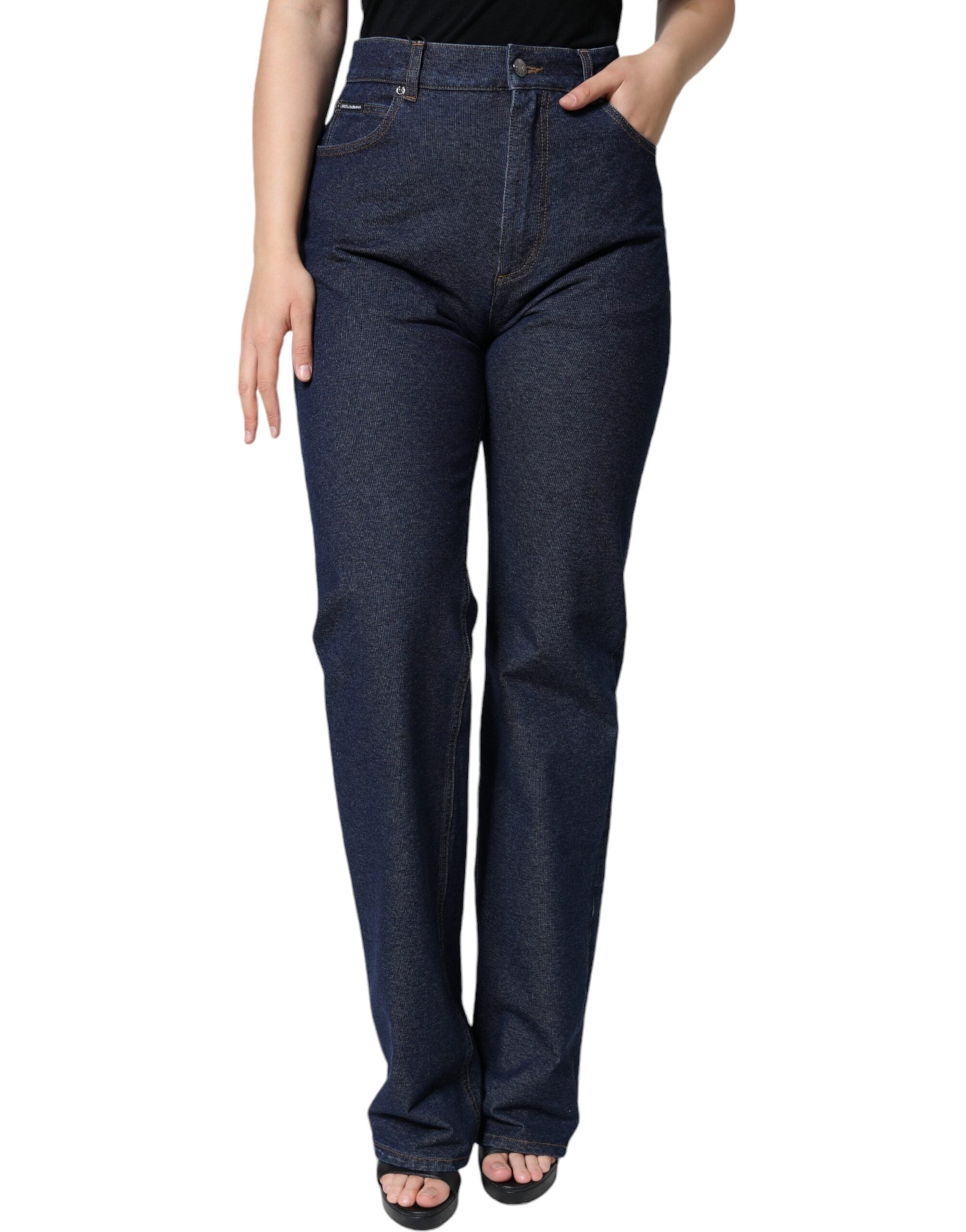 Dark Blue Cotton Stretch Straight Denim Jeans - ventzia