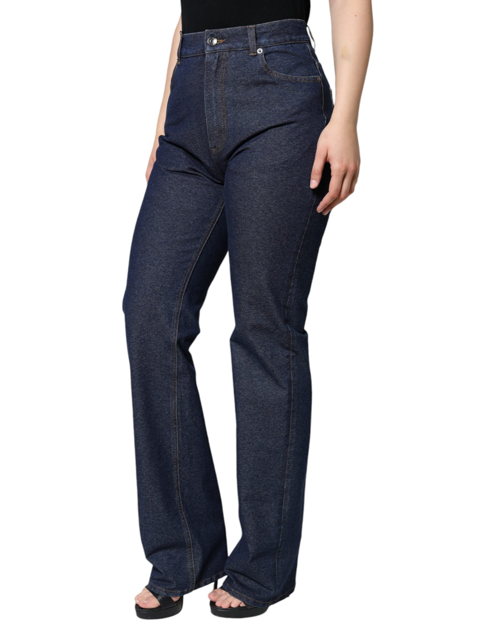 Dark Blue Cotton Stretch Straight Denim Jeans - ventzia
