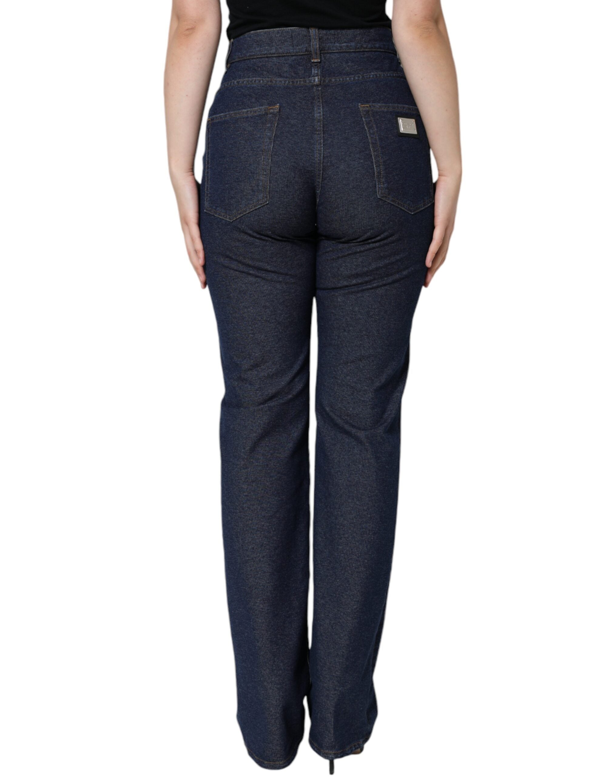 Dark Blue Cotton Stretch Straight Denim Jeans - ventzia