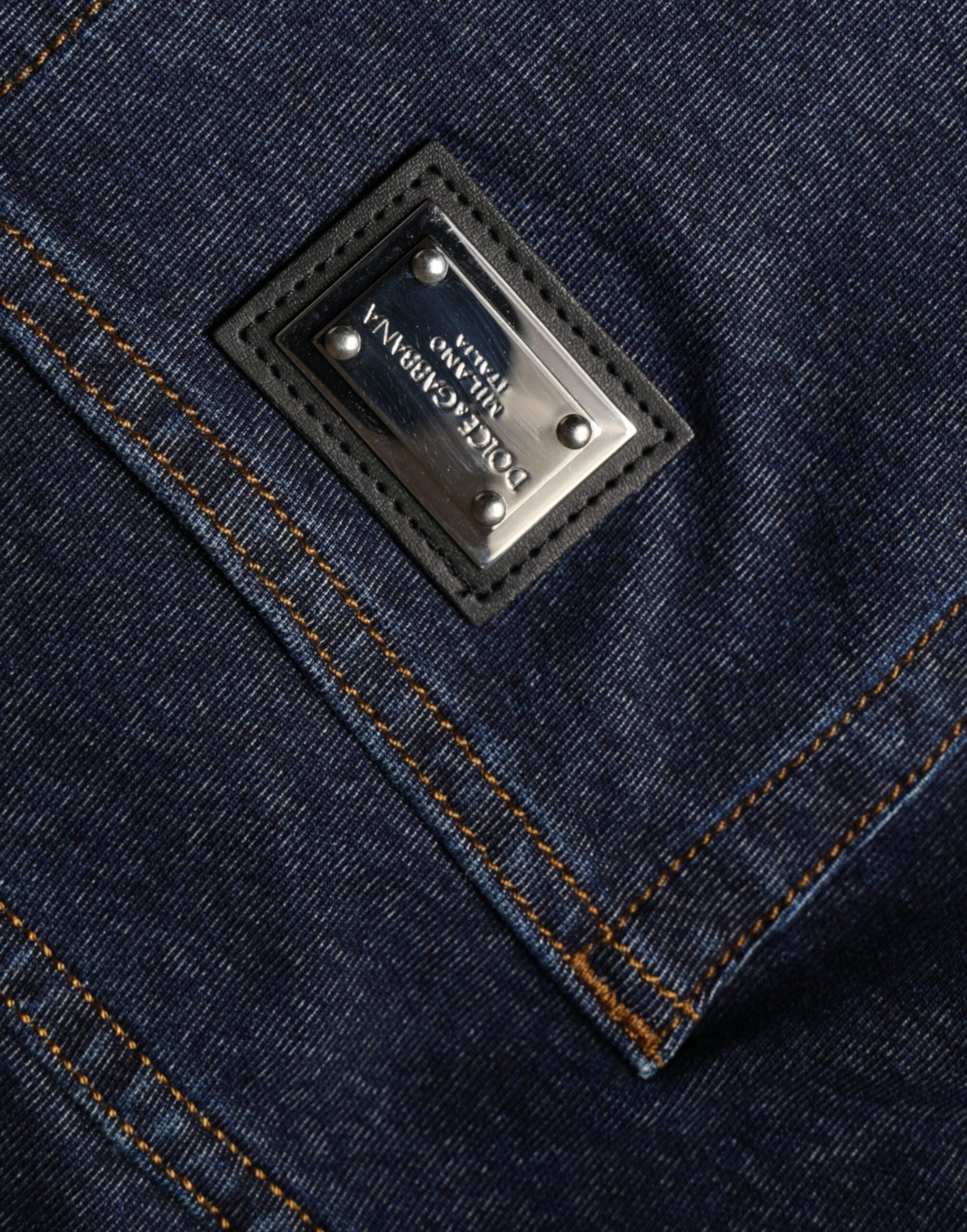 Dark Blue Cotton Stretch Straight Denim Jeans - ventzia