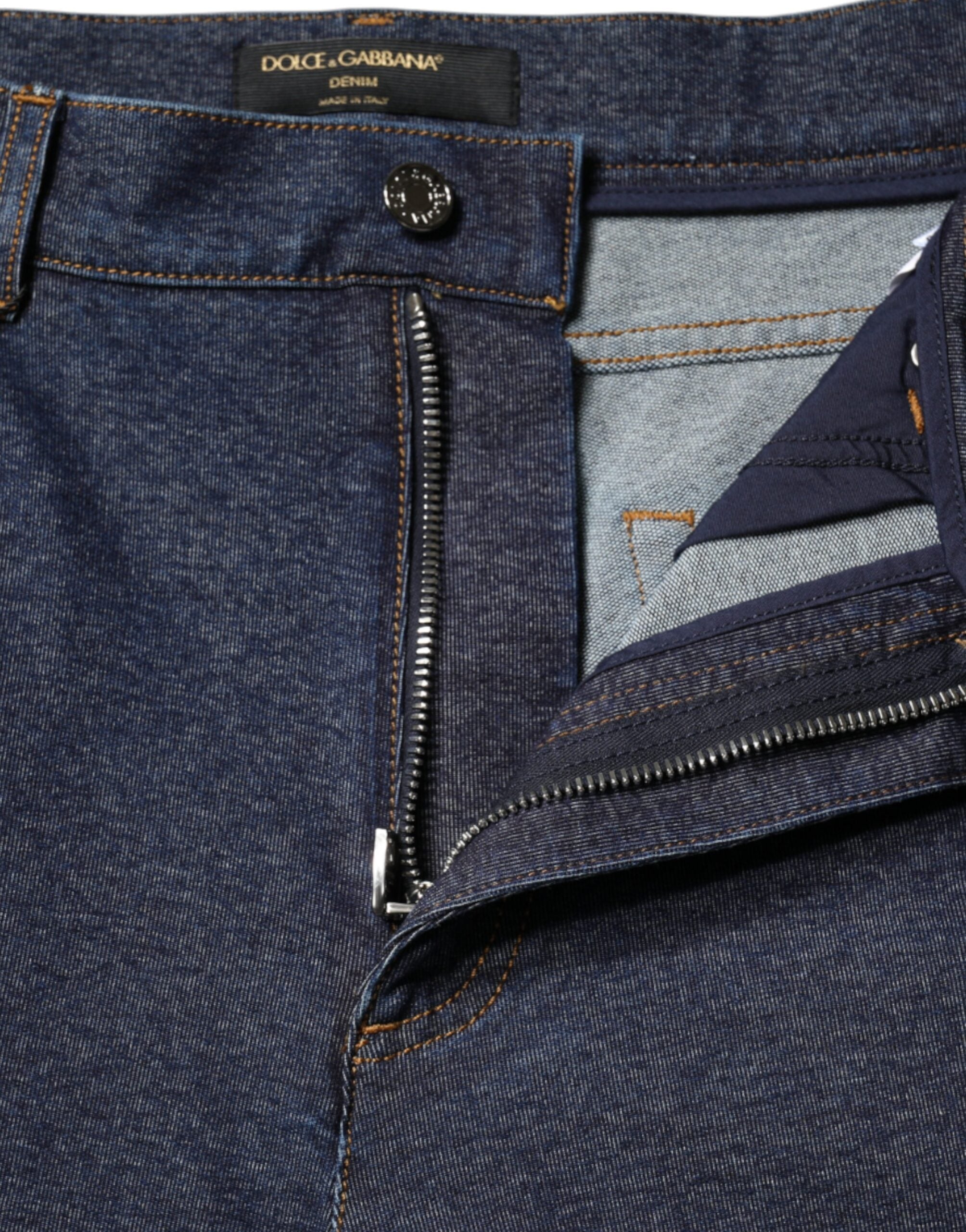 Dark Blue Cotton Stretch Straight Denim Jeans - ventzia