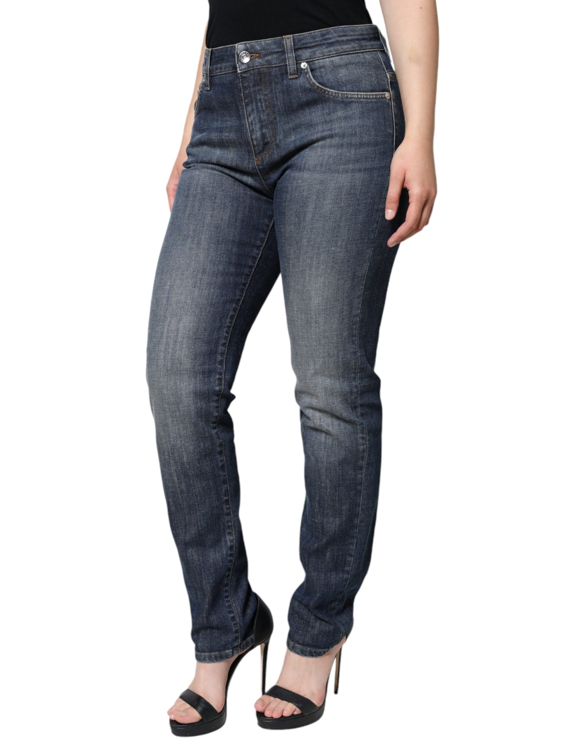 Dark Blue Cotton Stretch Skinny Denim Jeans - ventzia