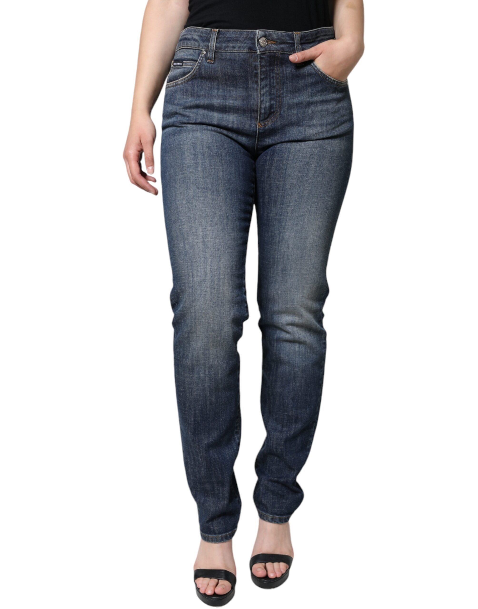 Dark Blue Cotton Stretch Skinny Denim Jeans - ventzia