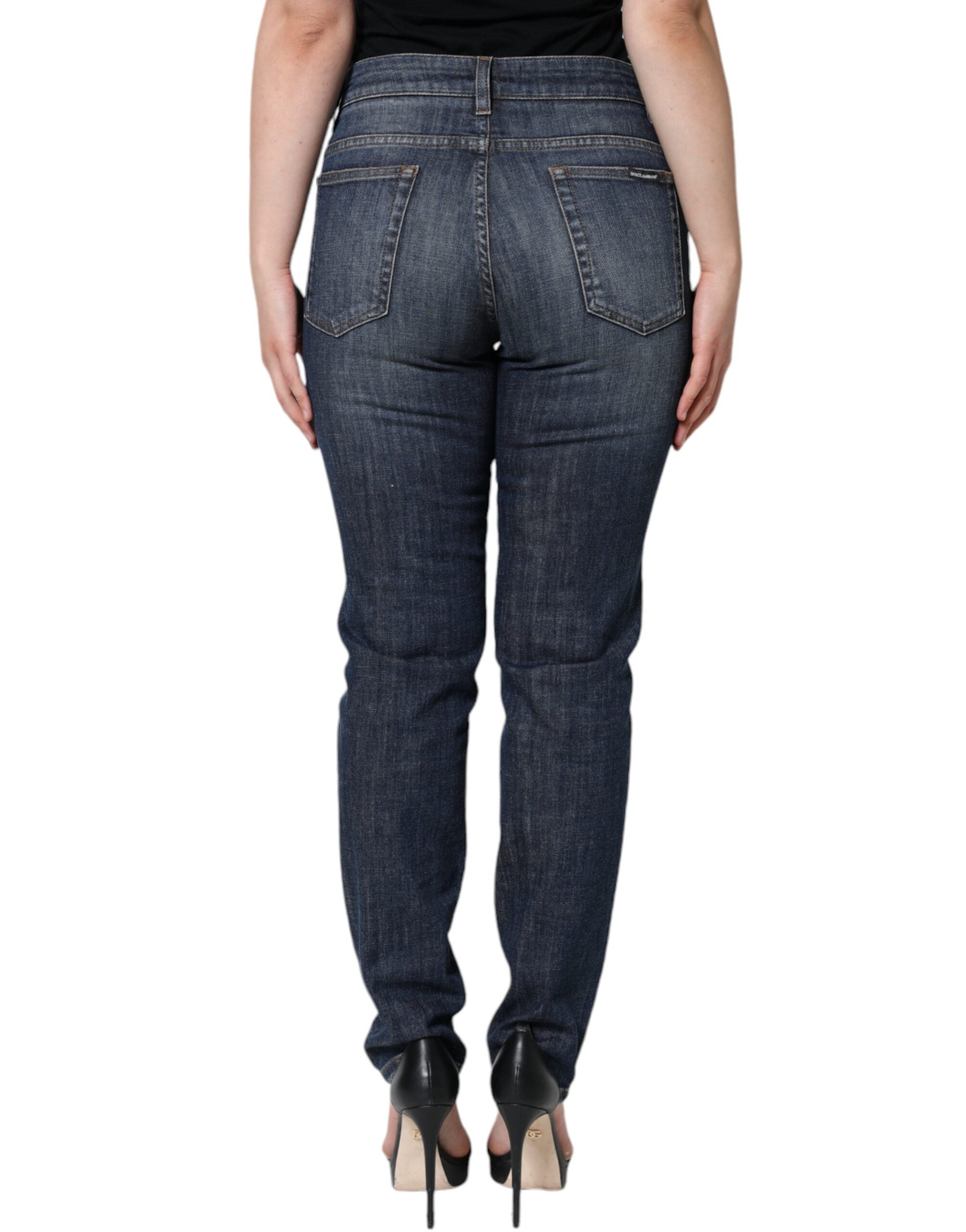 Dark Blue Cotton Stretch Skinny Denim Jeans - ventzia