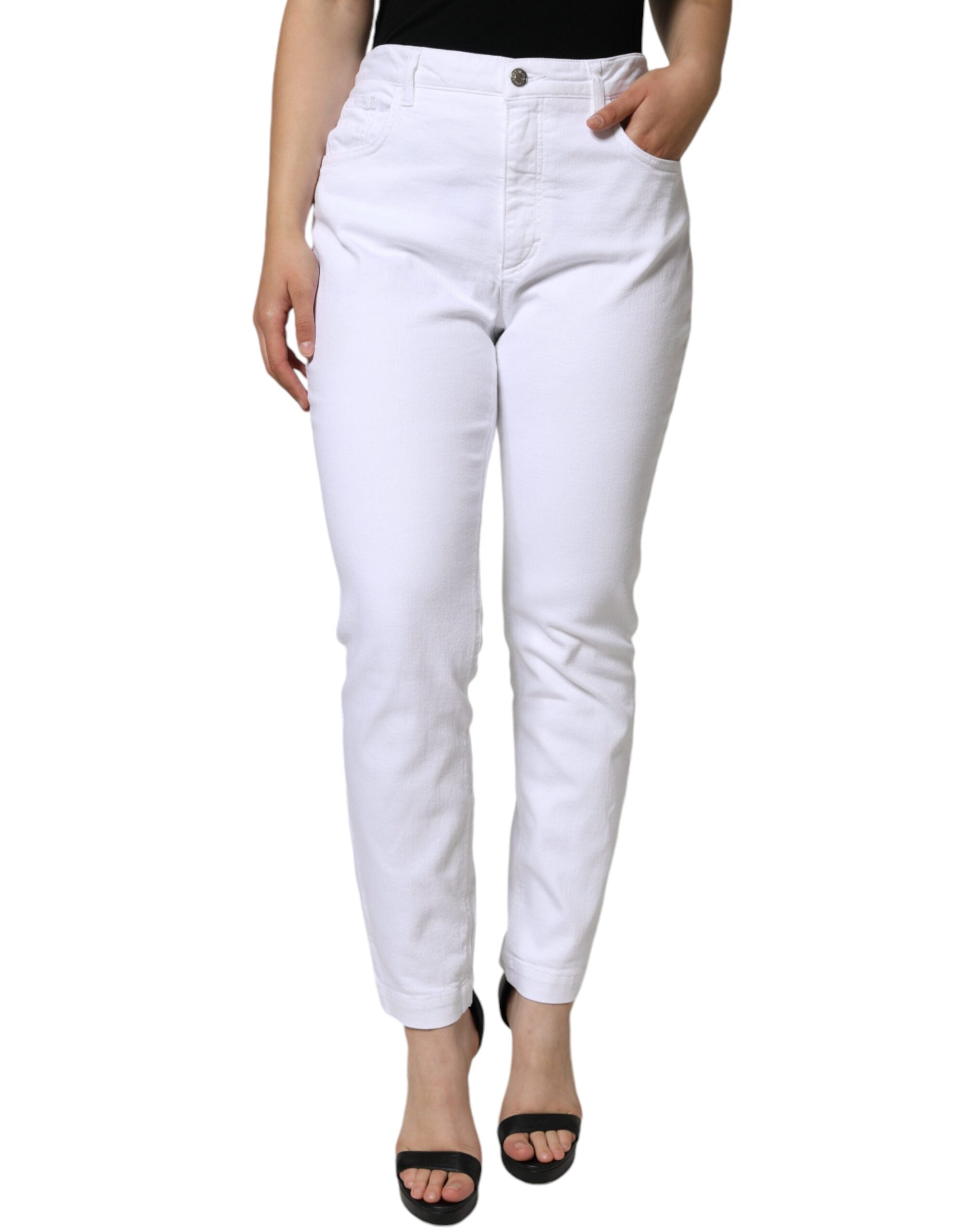 White Cotton Stretch AUDREY Skinny Jeans - ventzia