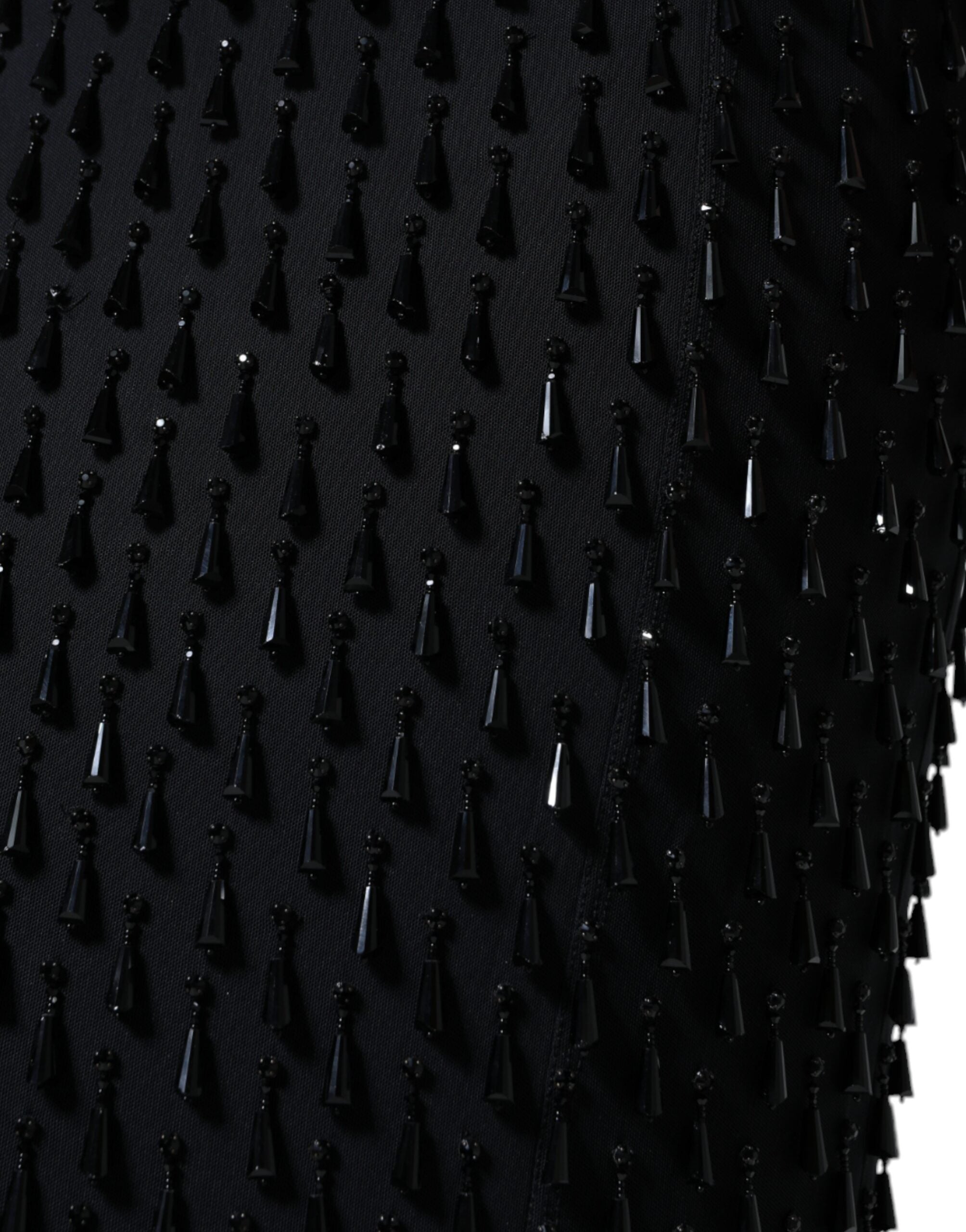 Black Embellished Pencil Cut Midi Skirt - ventzia