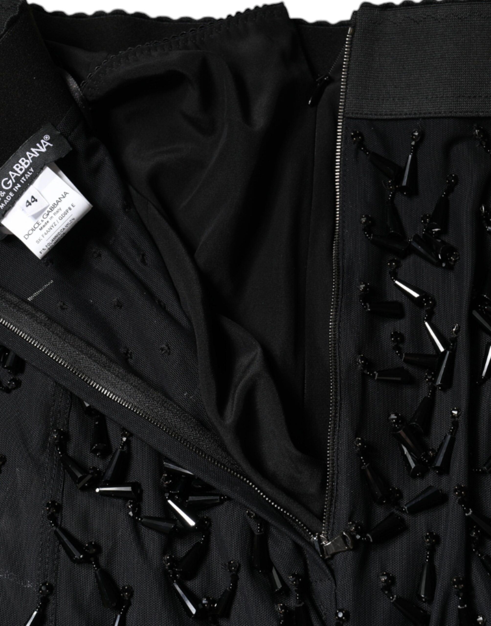 Black Embellished Pencil Cut Midi Skirt - ventzia