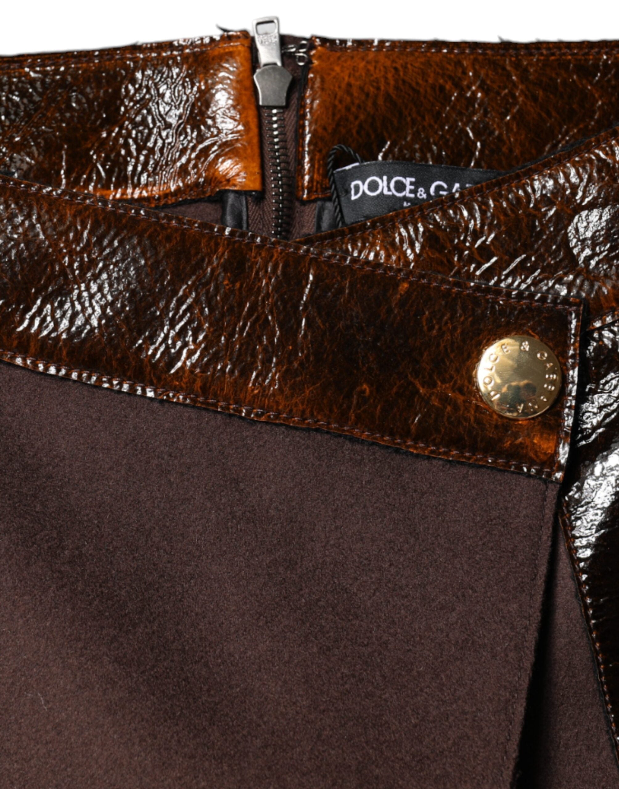 Brown Virgin Wool Mid Waist A-line Mini Skirt - ventzia