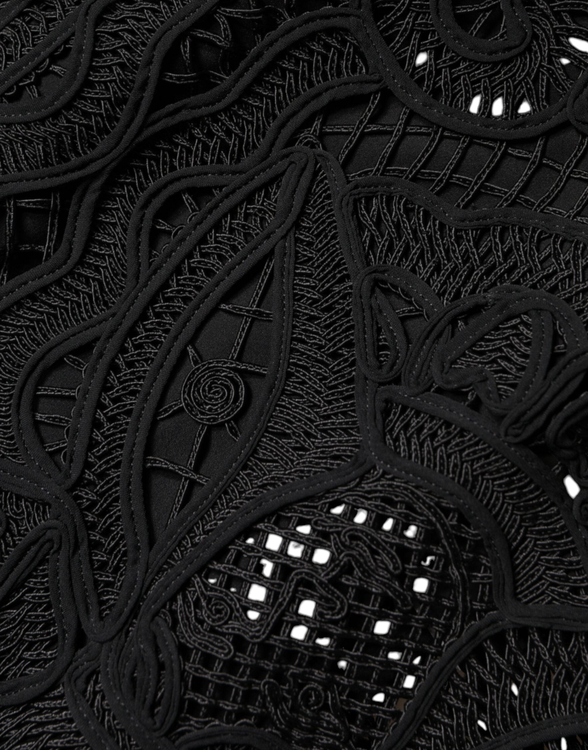 Black Floral Lace HighWaist Pencil Cut Skirt - ventzia