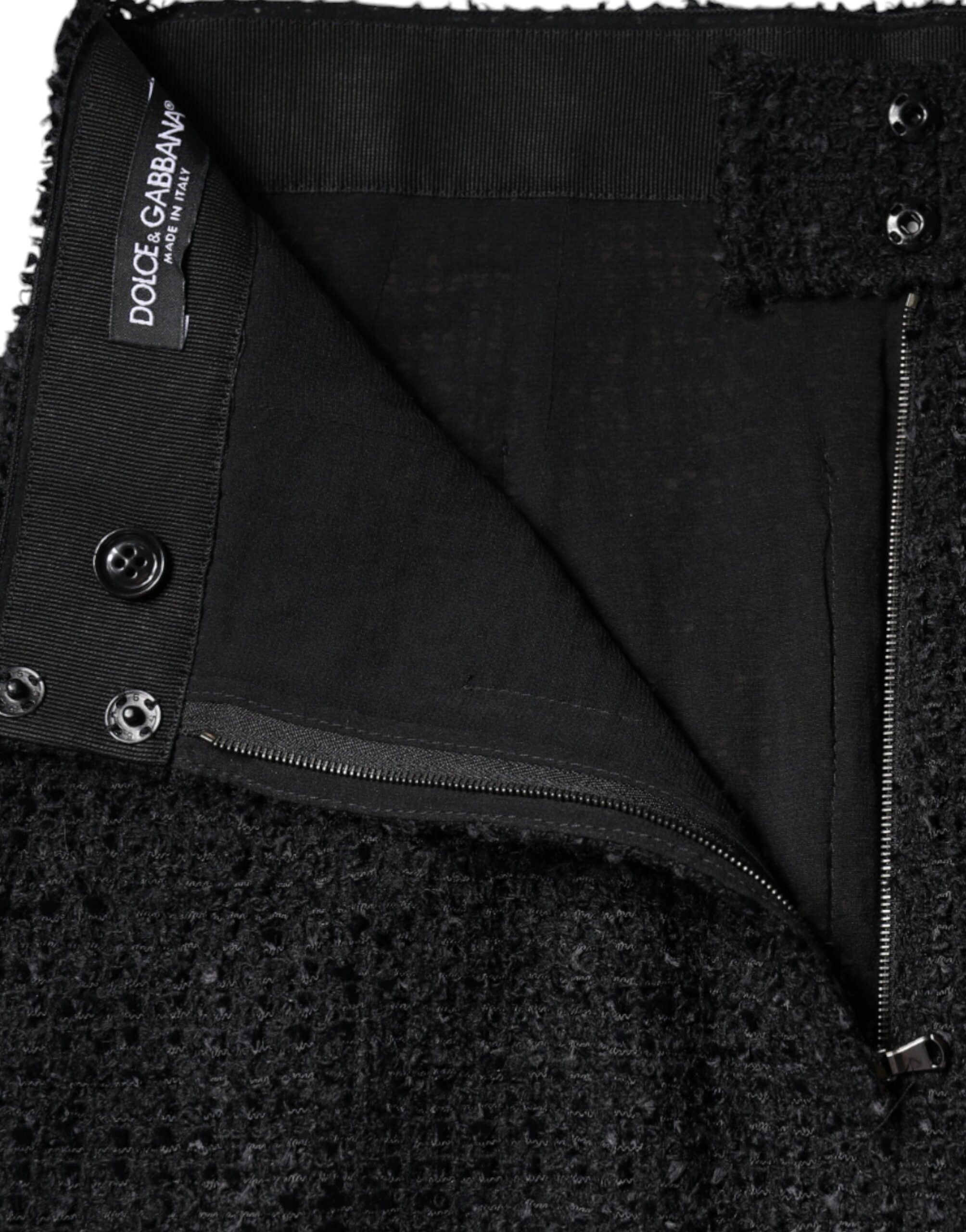 Black Virgin Wool Pencil Cut Midi Skirt - ventzia