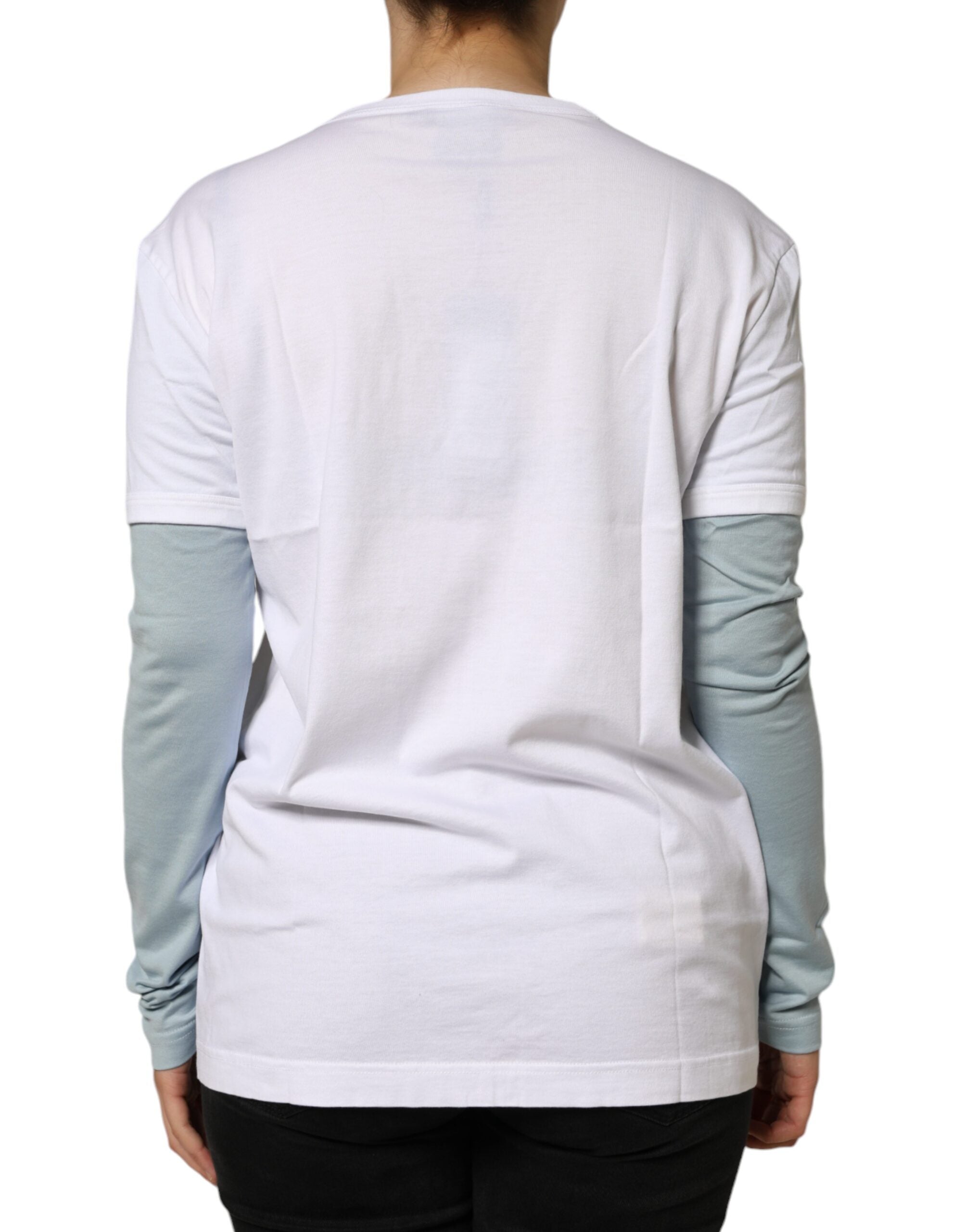 White Cotton Logo Print Round Neck T-shirt - ventzia