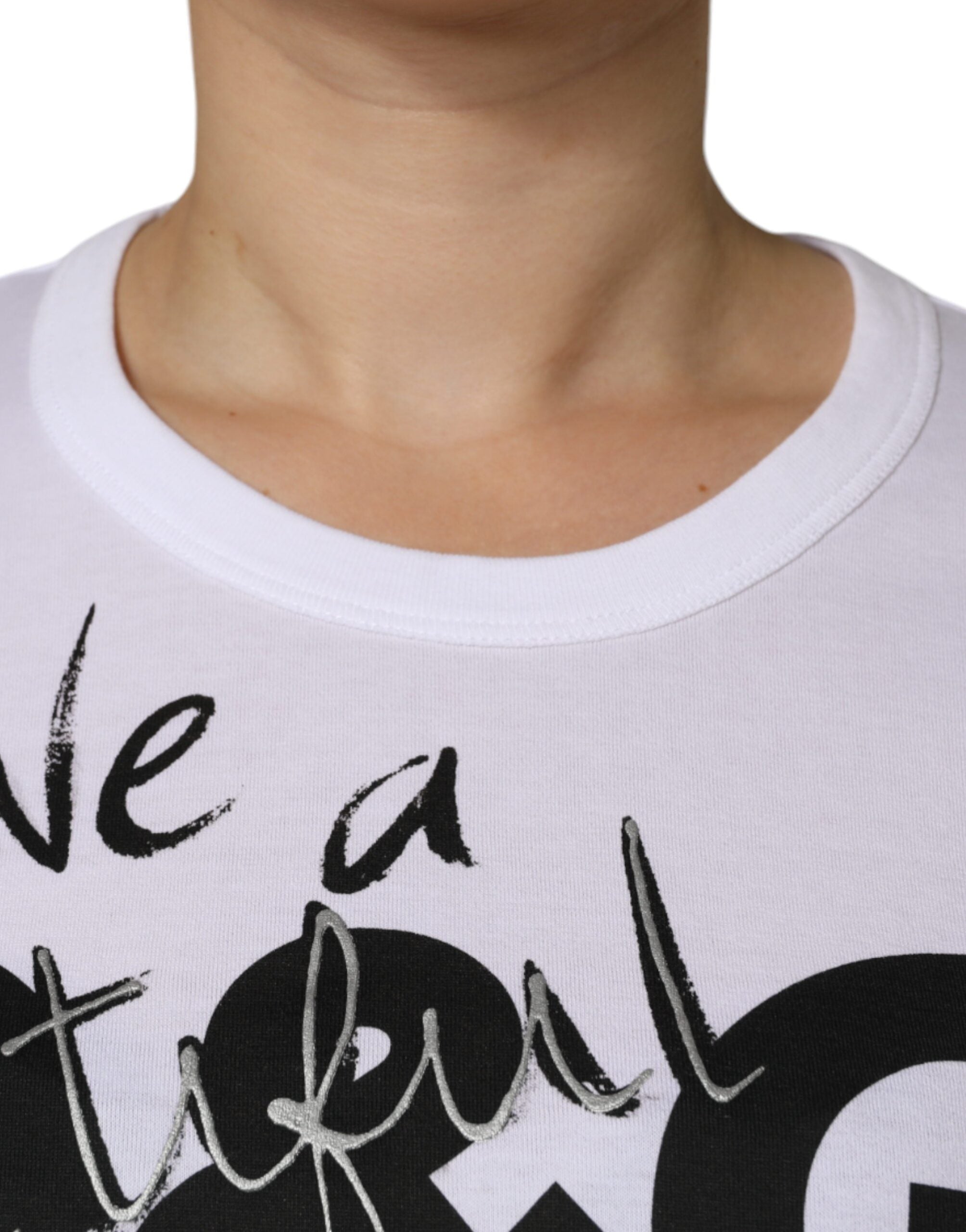White Cotton Logo Print Round Neck T-shirt - ventzia