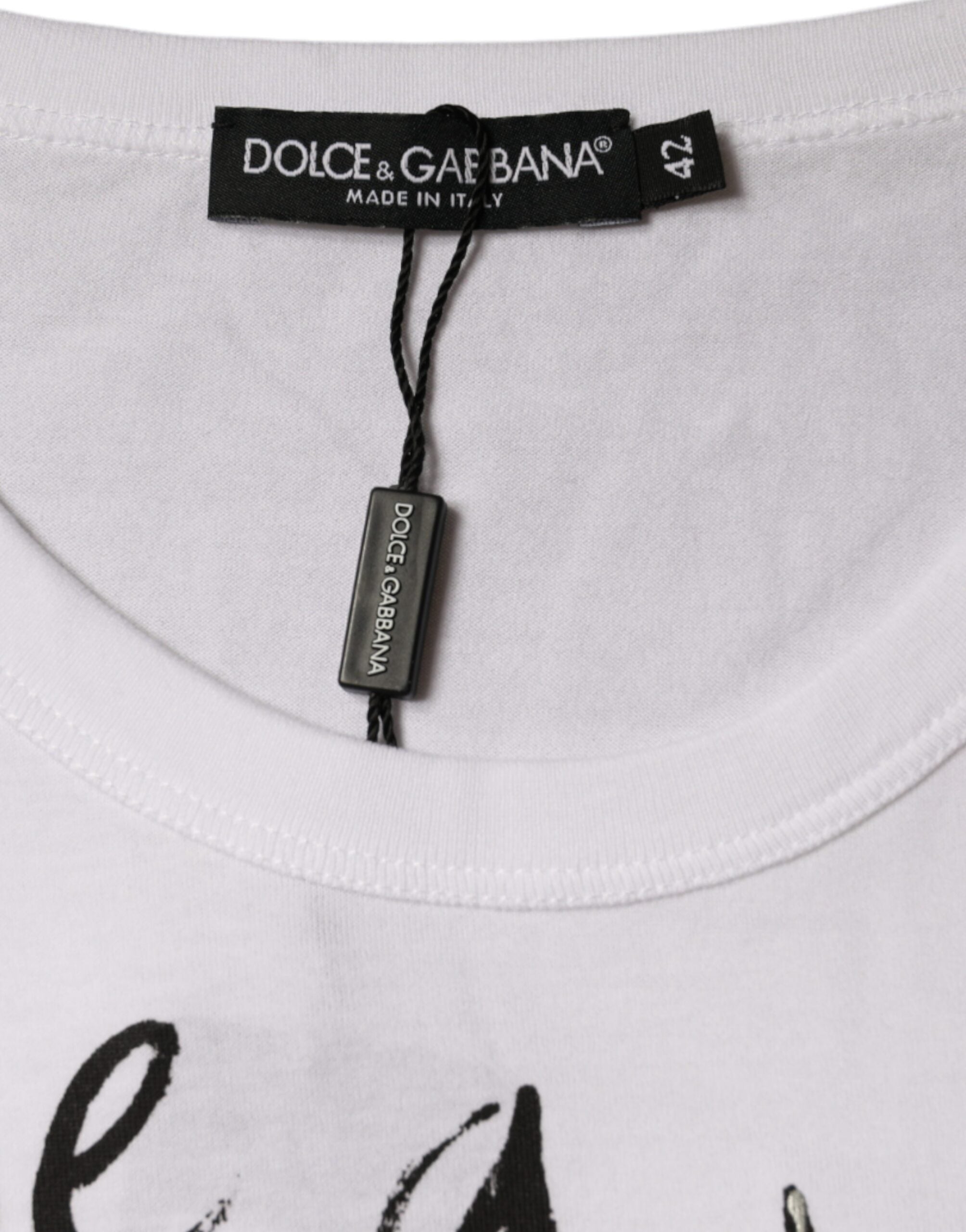 White Cotton Logo Print Round Neck T-shirt - ventzia