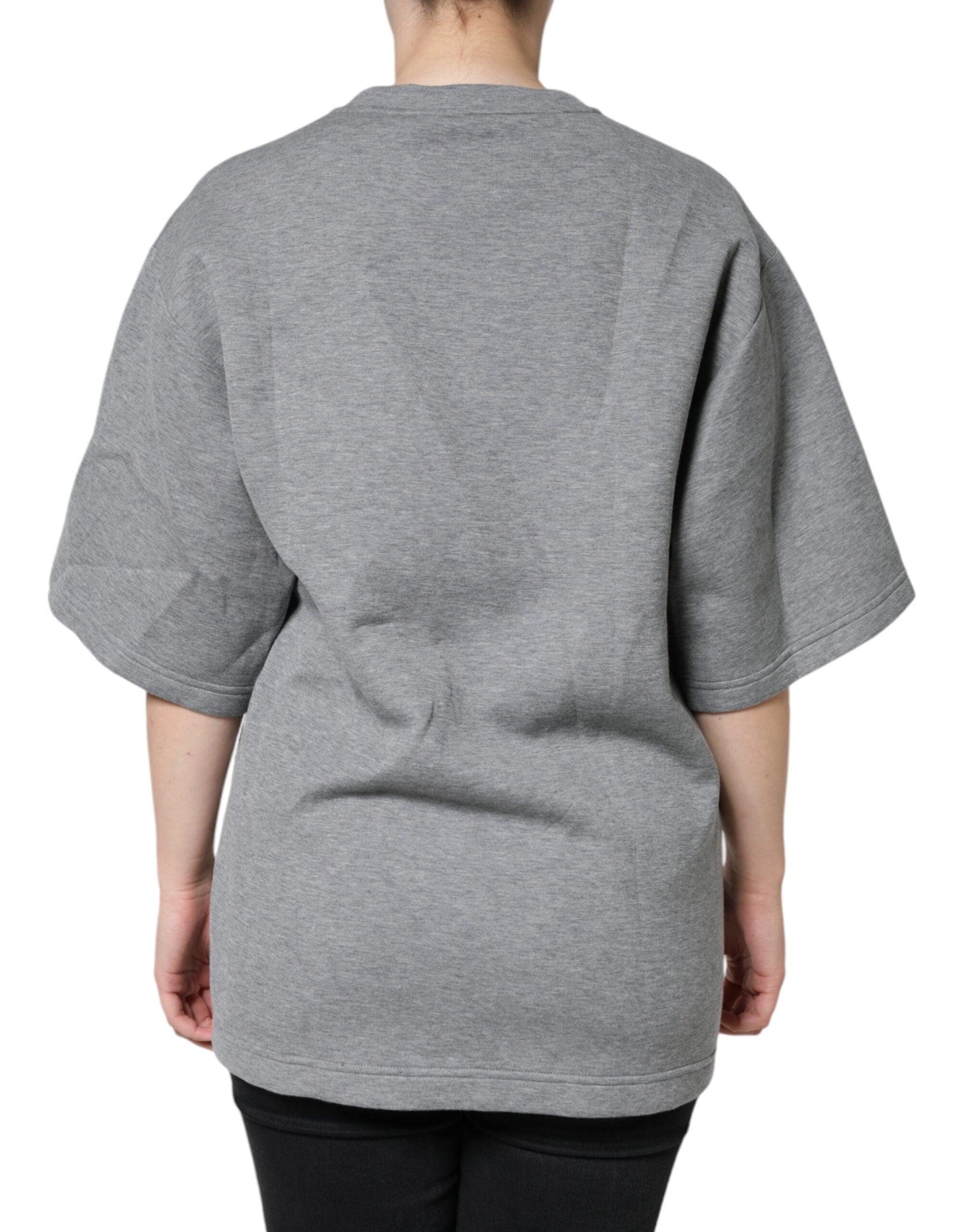 Gray Cotton Blend Embellished Tee T-shirt - ventzia