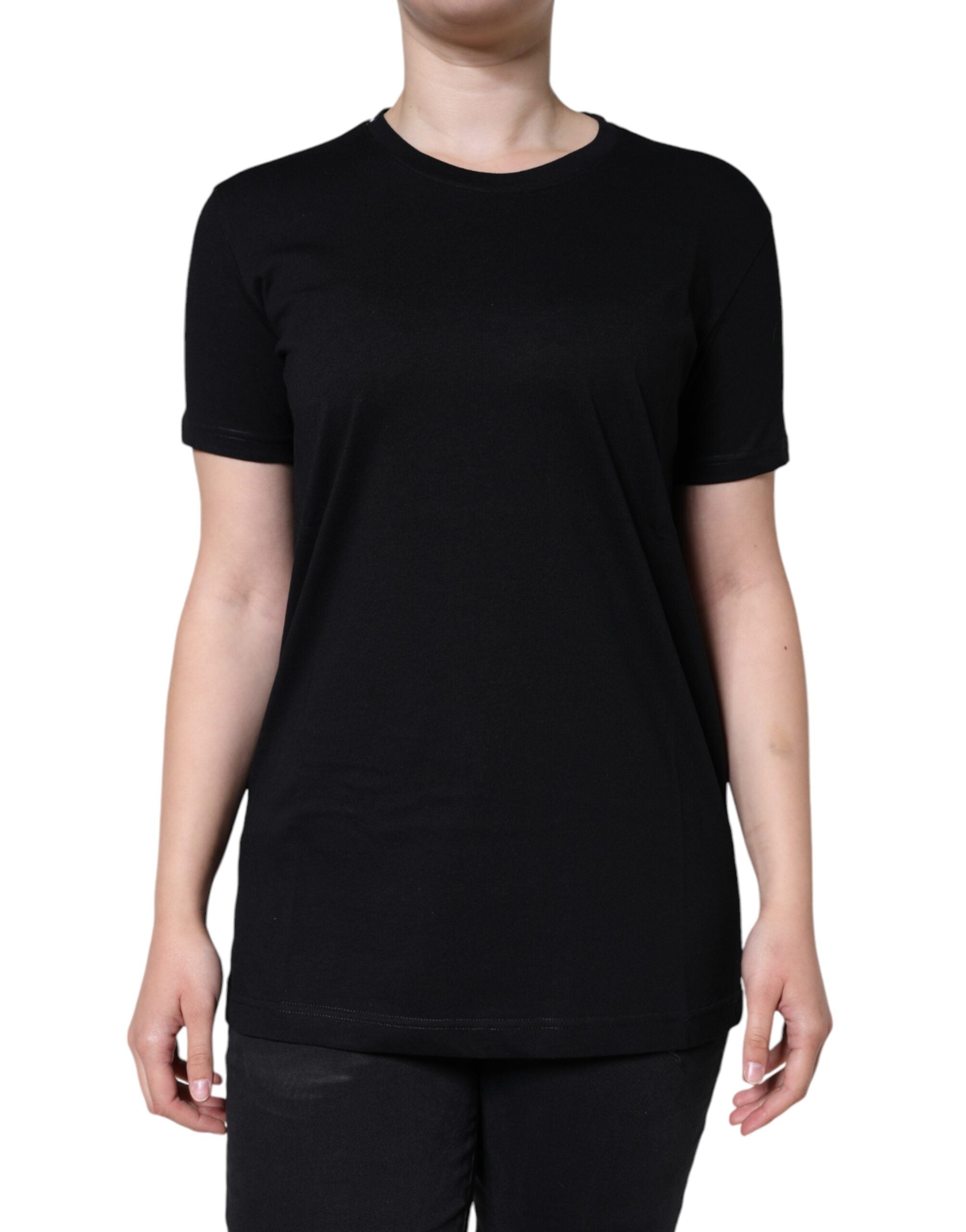 Black Cotton Crew Neck Short Sleeve T-shirt - ventzia