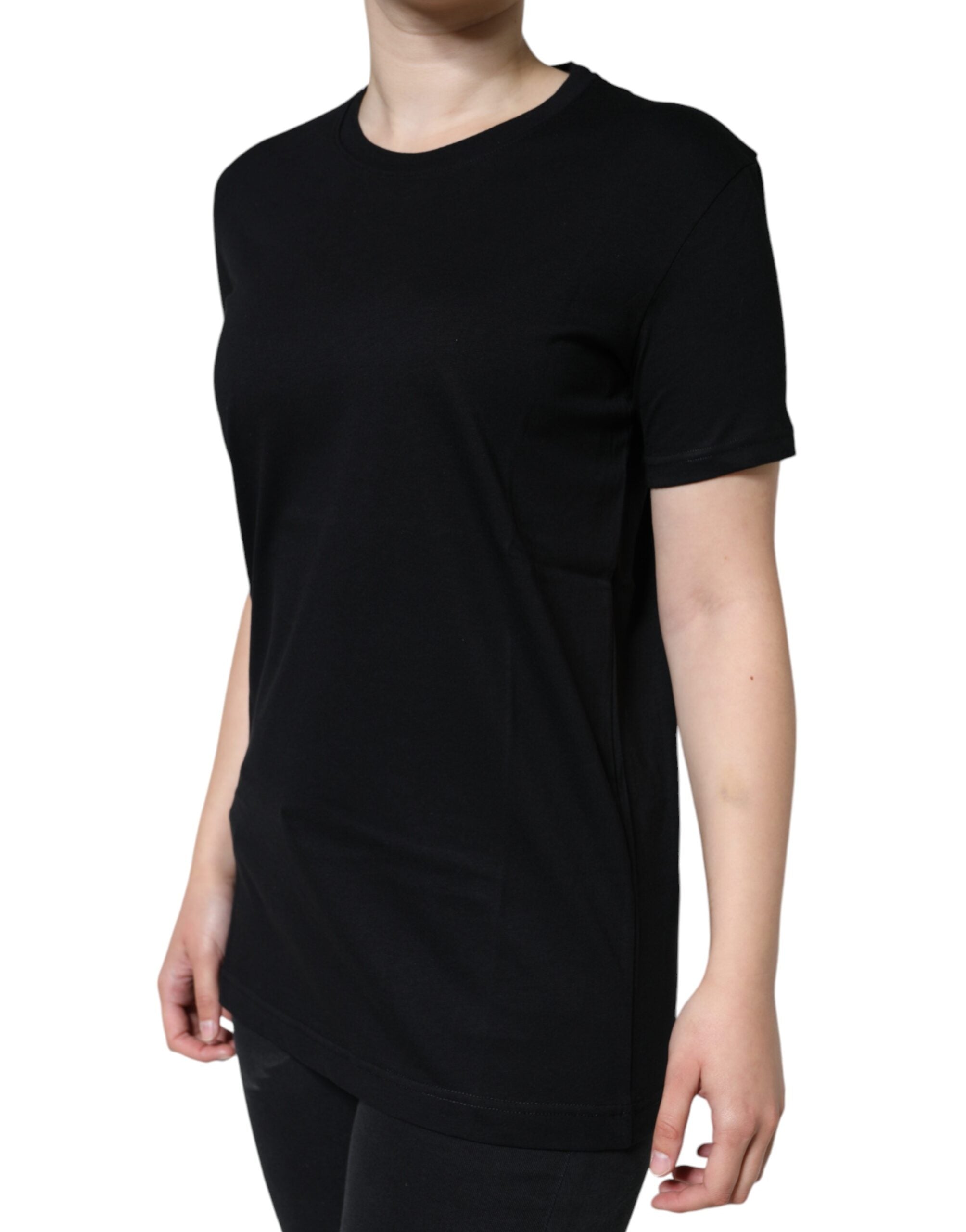 Black Cotton Crew Neck Short Sleeve T-shirt - ventzia