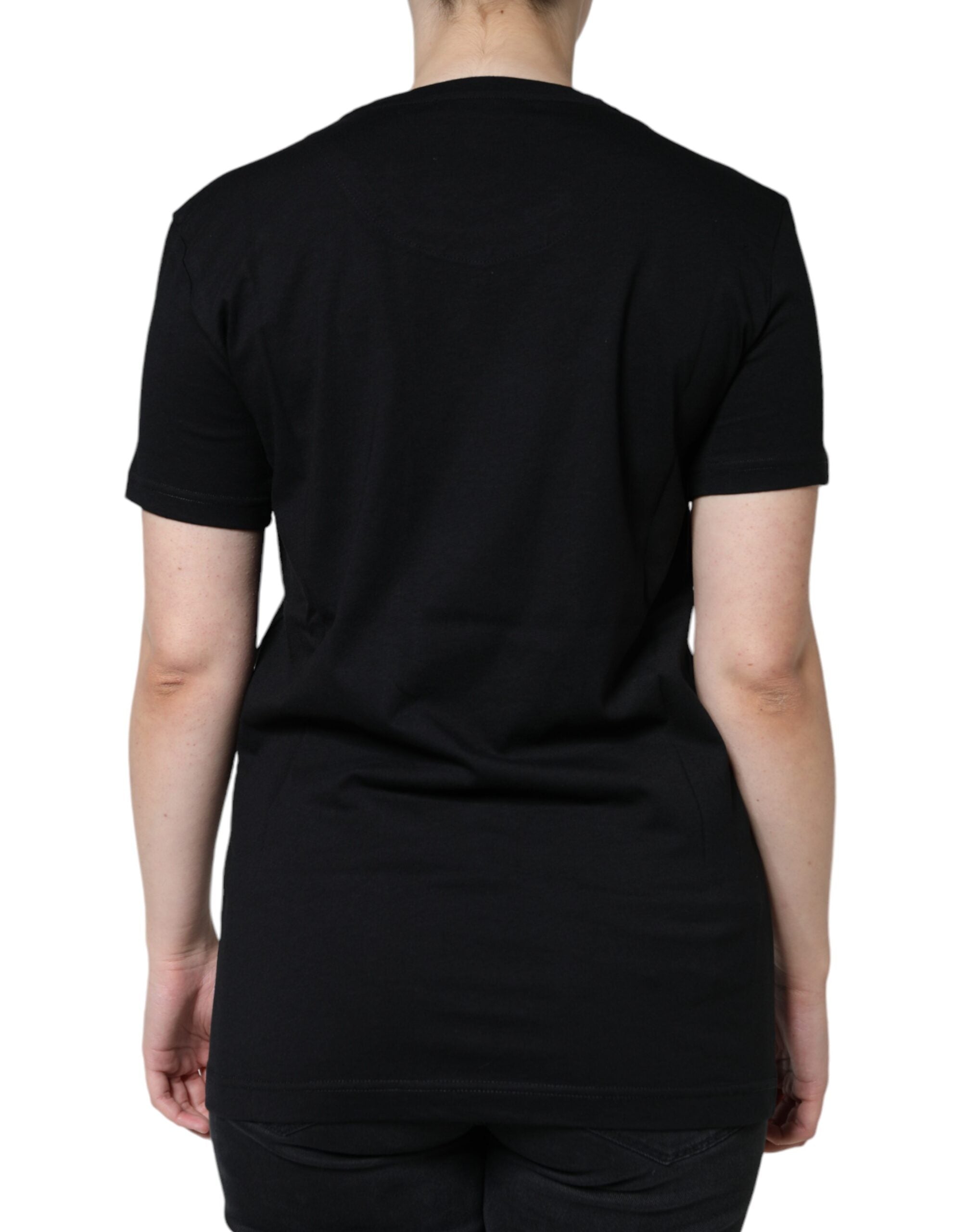 Black Cotton Crew Neck Short Sleeve T-shirt - ventzia