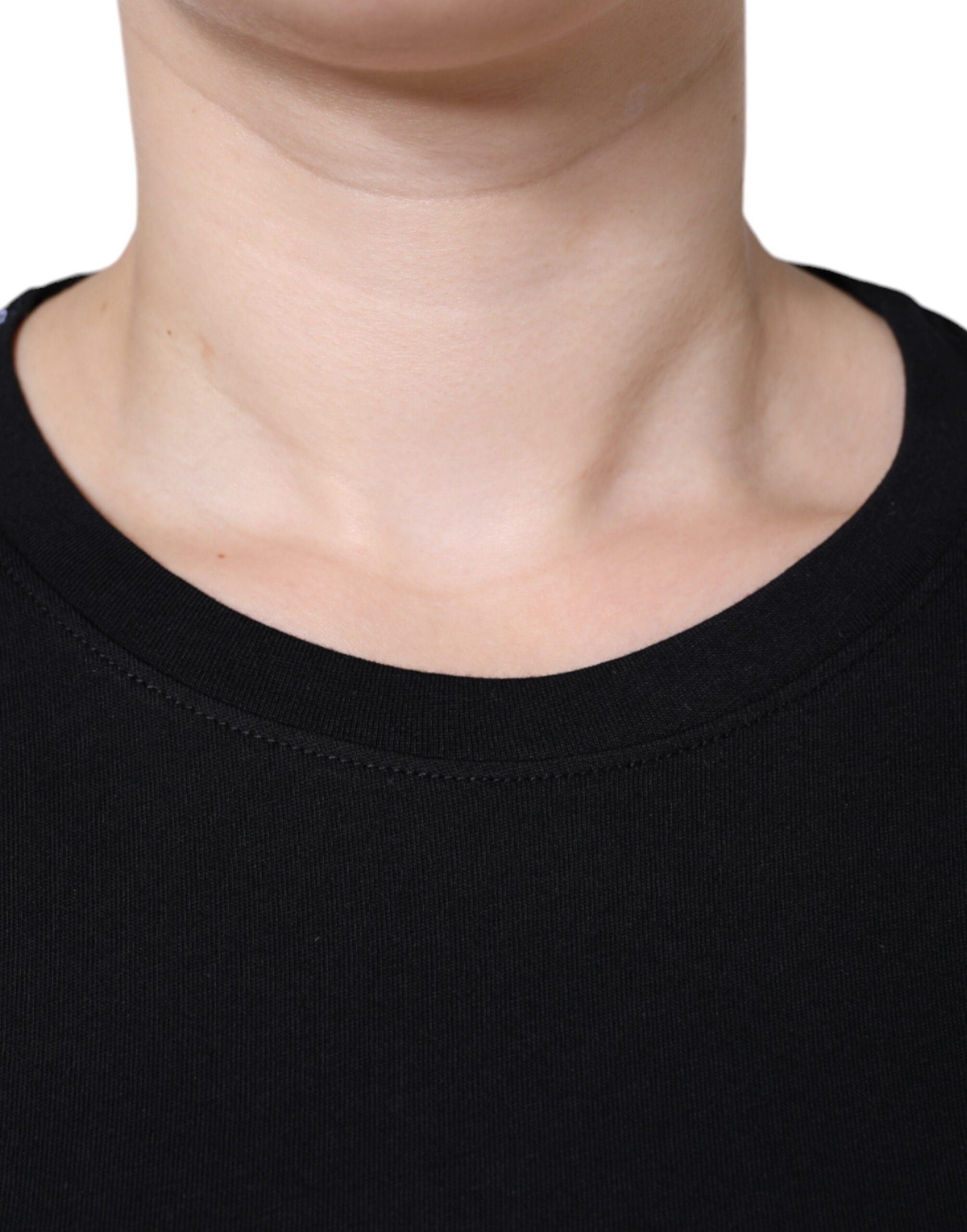 Black Cotton Crew Neck Short Sleeve T-shirt - ventzia