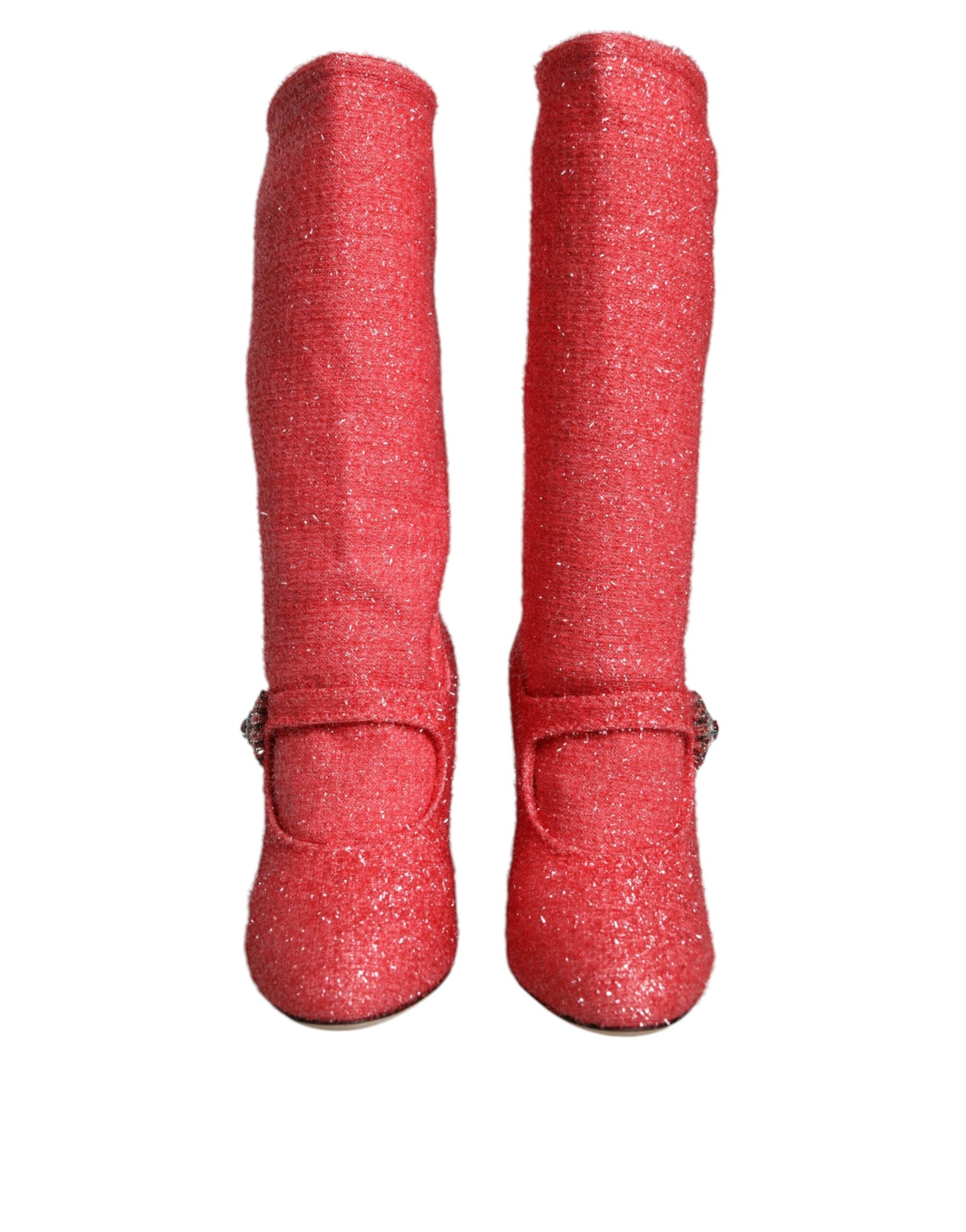 Pink Crystal Lurex Fantasy High Boots Shoes - ventzia