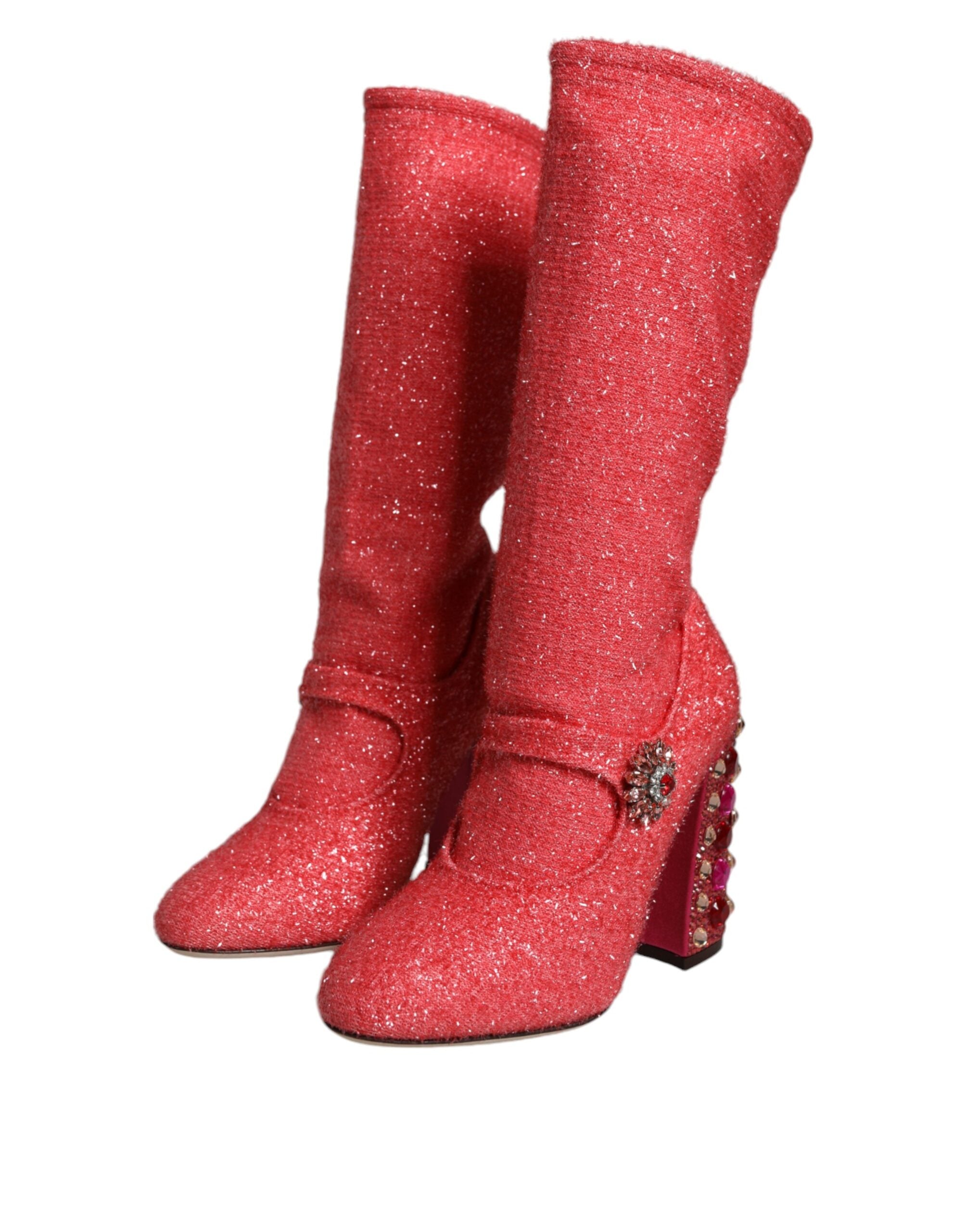 Pink Crystal Lurex Fantasy High Boots Shoes - ventzia