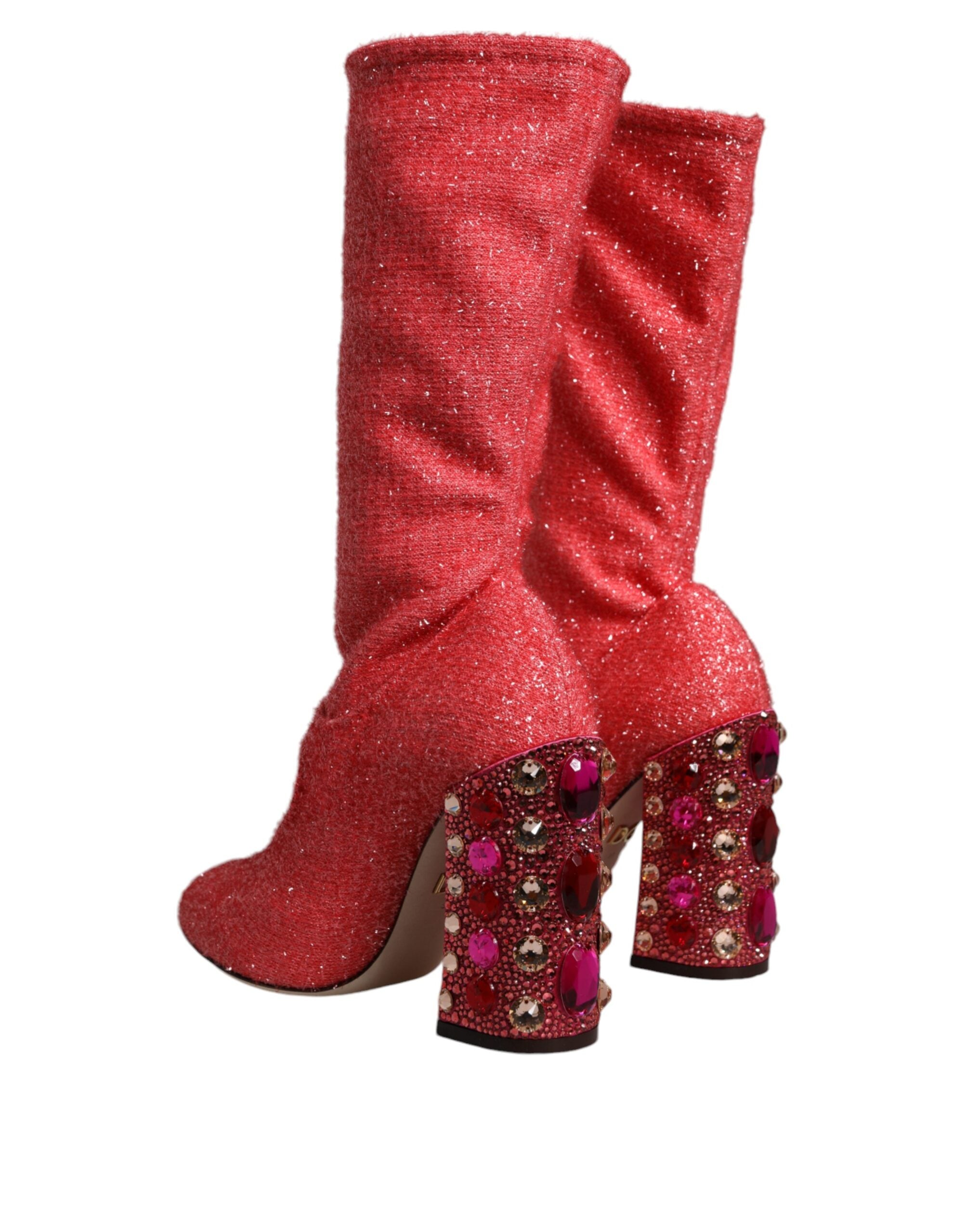 Pink Crystal Lurex Fantasy High Boots Shoes - ventzia